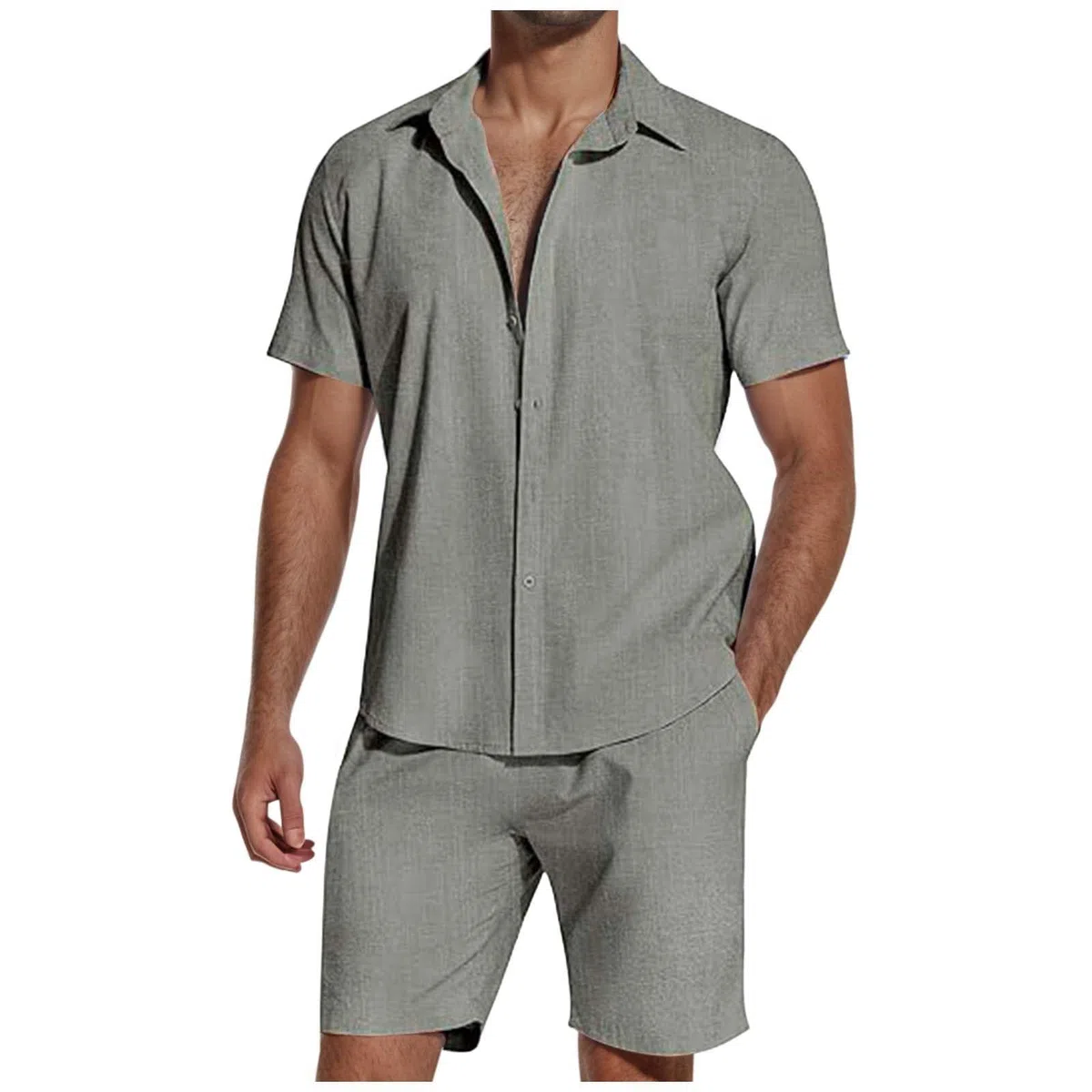 Generico Tuta Da Uomo Estiva Sportive Tempo Libero Completo 2 Pezzi In Cotone E Lino Camicia E Pantaloncini Con Elastico In Vita Tute Casual Hawaiano Casa Completa Palestra Leggero Traspirante