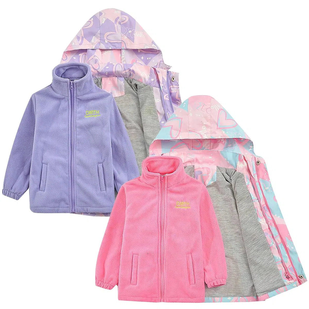 Generisch Tuta da sci a due pezzi, a maniche lunghe, impermeabile, resistente alla neve, con giacca interna rimovibile, per bambini, bambini grandi e ragazze