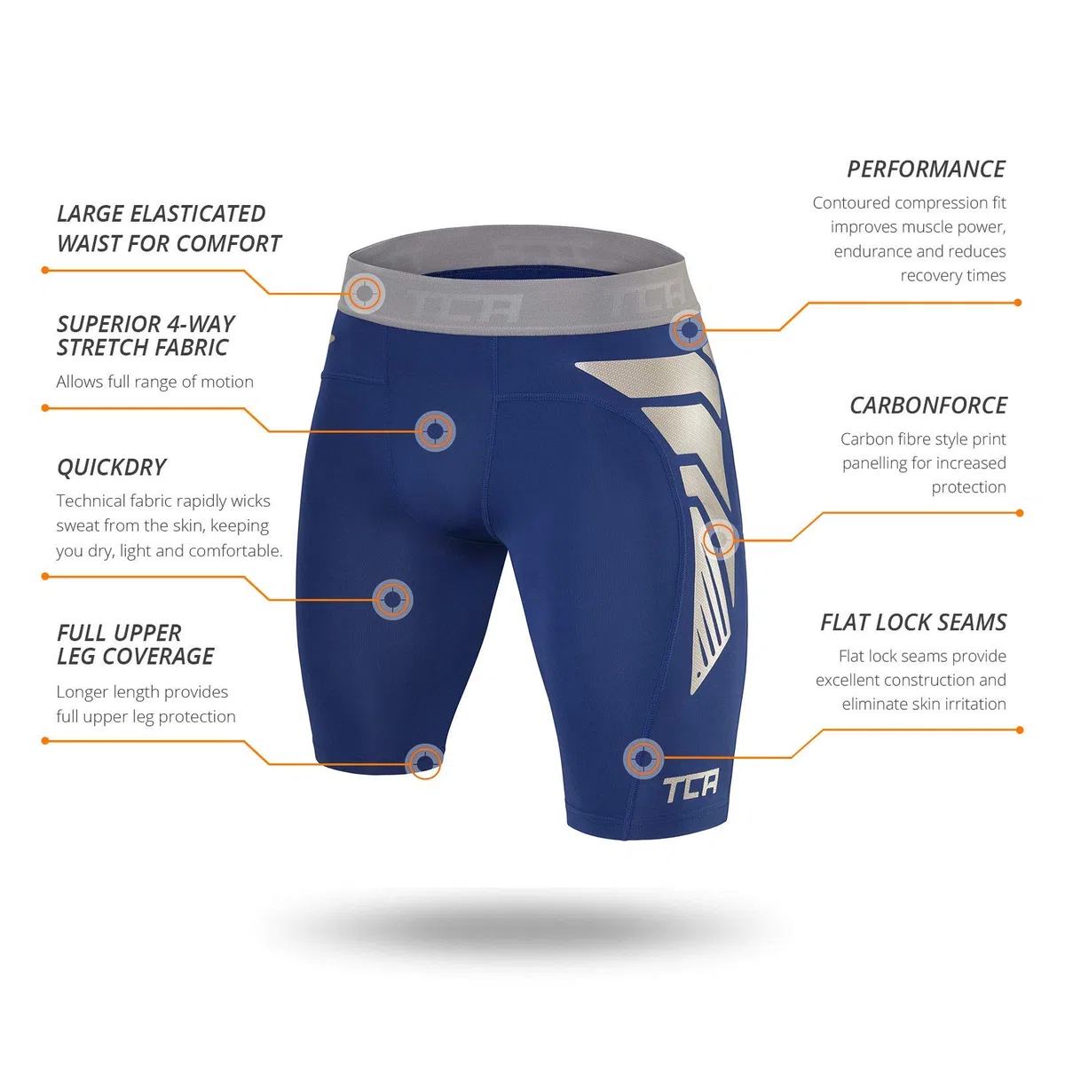 TCA Shorts Carbonforce Termici a Compressione per Ragazzo - Blu, M Ragazzi (8-10 Anni)