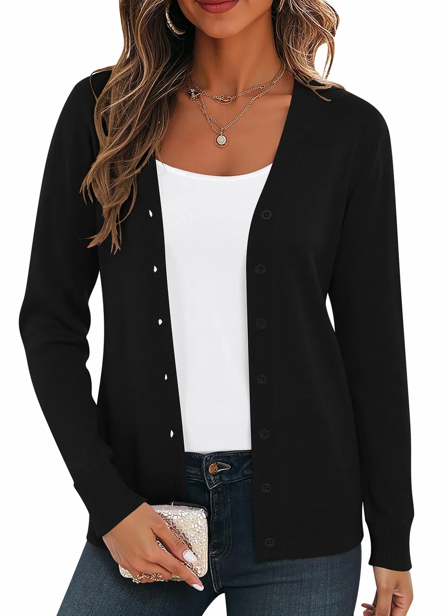 BEIGAI Cardigan leggero da donna a maniche lunghe con scollo a V Vintage Classico Cardigan con bottone