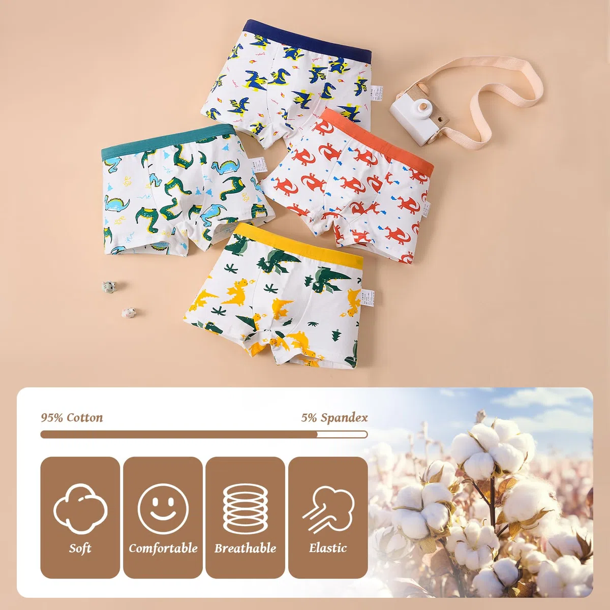 12 Pezzi Boxer per Bambino, Confezioni Biancheria Intima per Bambini, Mutandine per Bambini in Cotone, 4-6 Anni