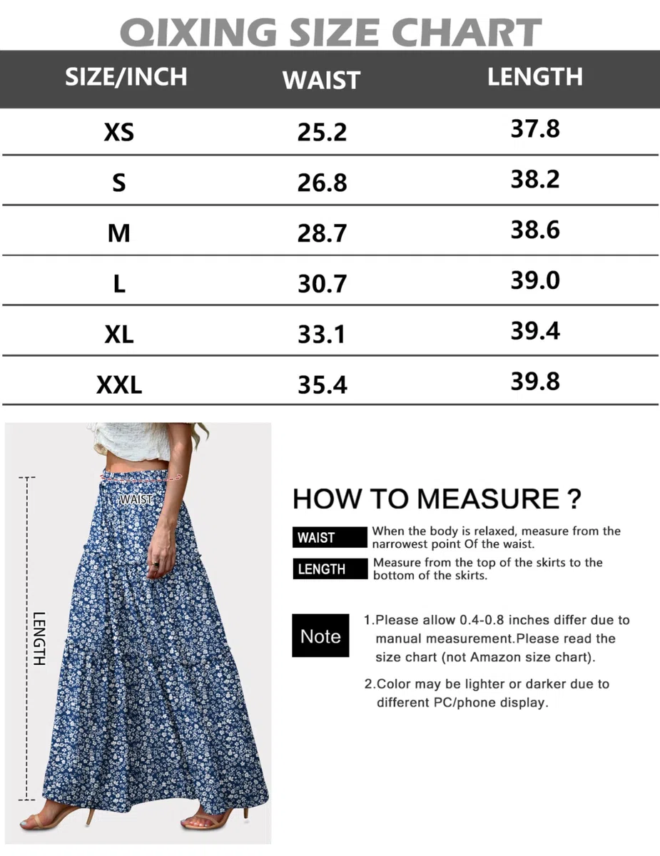 QIXING Gonna da donna in stile bohémien, a vita alta, maxi gonna estiva alla moda floreale carina con tasche