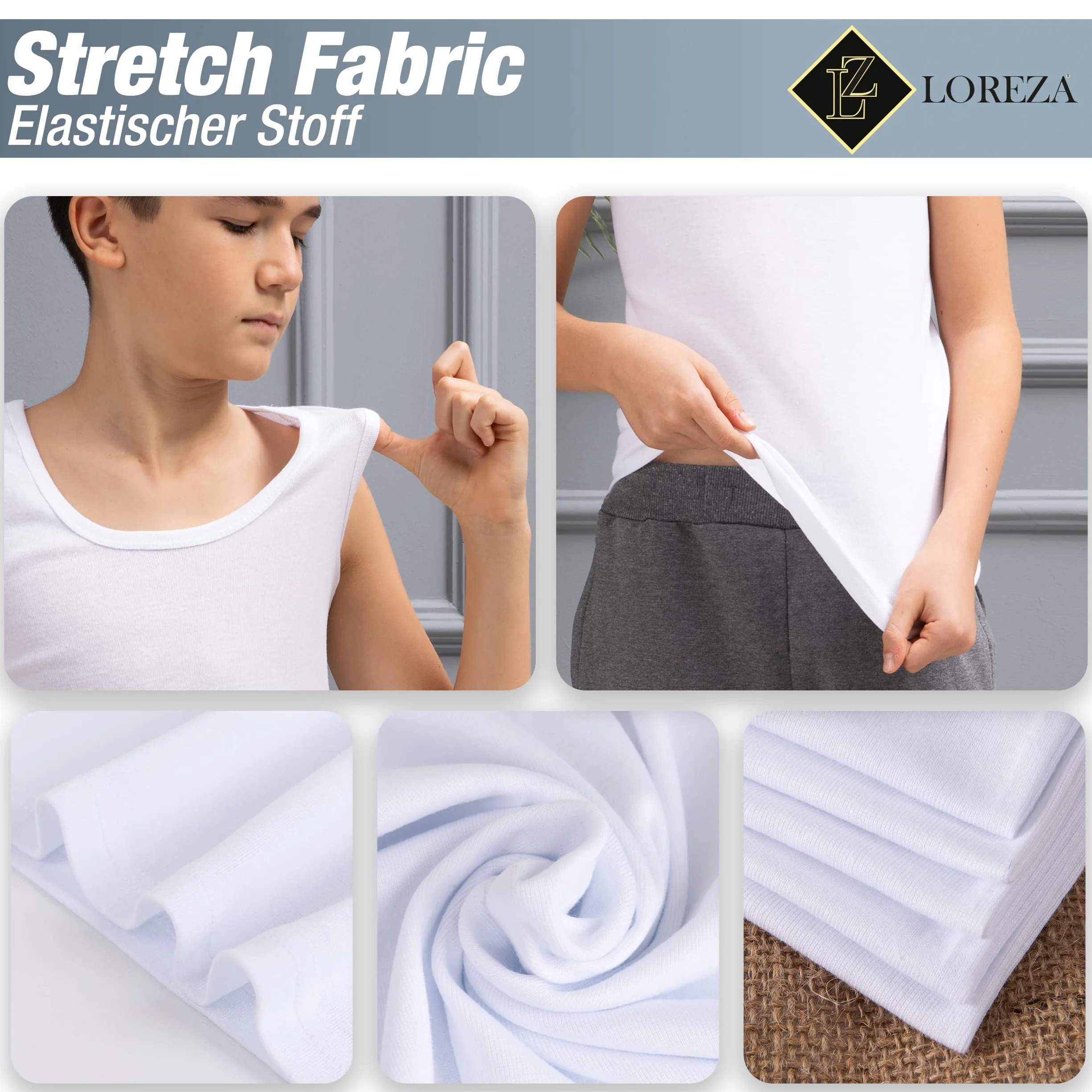 LOREZA ® 6 Canottiere da Bambino in 100% Cotone- Basics - 2-15 Anni
