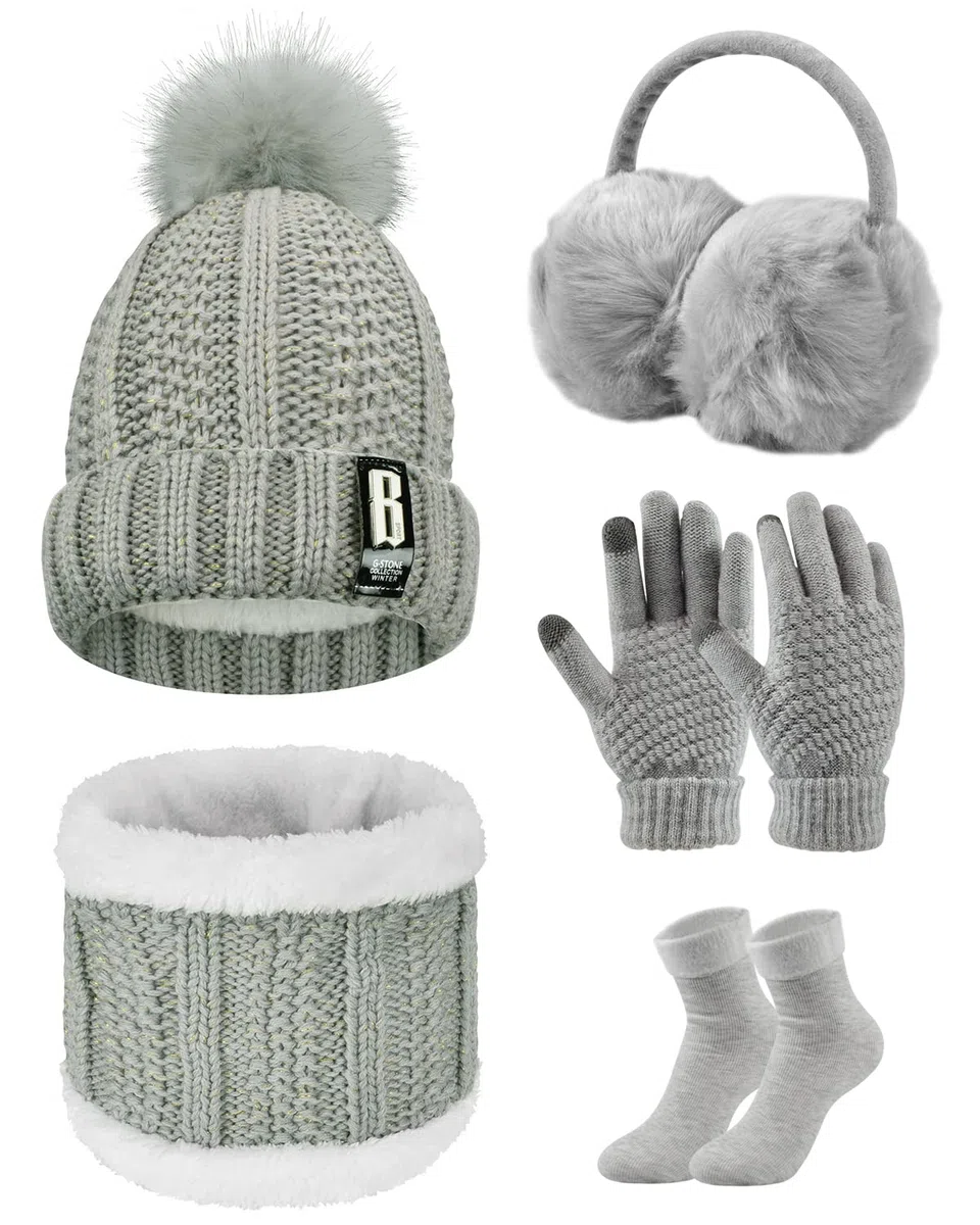 UMIPUBO Donna Cappello Sciarpa e Guanti Touch Screen Set Invernali Berretto Scaldaorecchie in Peluche di Calze Cappello a Cuffia in Maglia 5 Pezzi per Donna Sport all'aperto Sci
