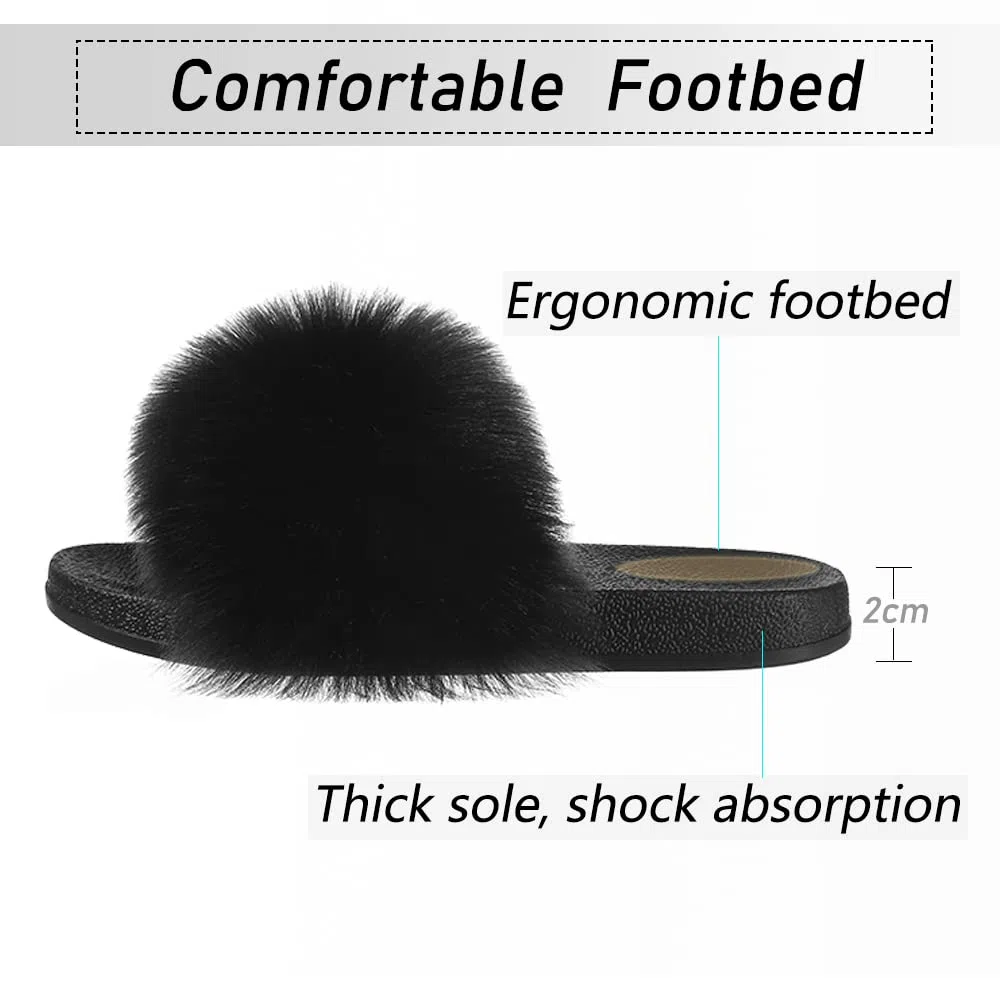 Ciabatte Pelose Donna Pantofole Pelliccia Estive Punta Aperta Ciabatte Casa Scarpe Sandalo Fluffy Peluche Slides