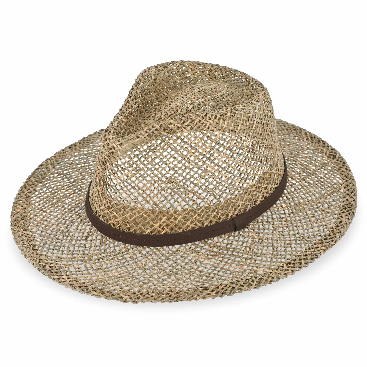 fiebig Traveller Cappello da Sole per Uomo e Donna | Cappello in 100% Erba Marina | Cappello Estivo con Cinturino in Ecopelle vegana | Cappello in Paglia, Colore Naturale in Diverse Misure