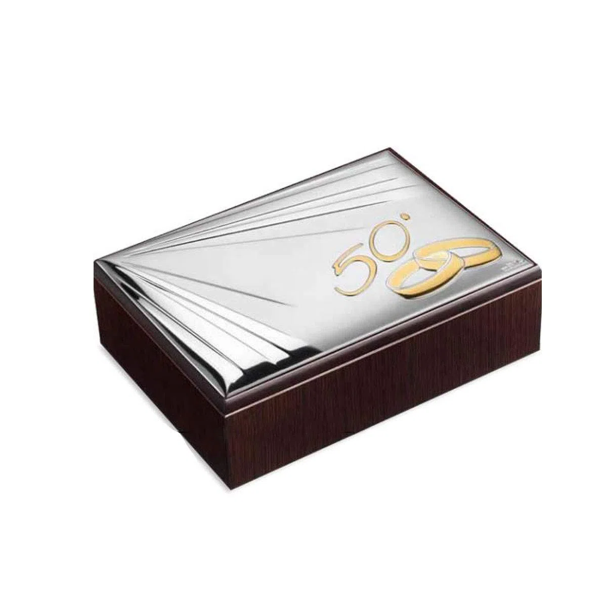 Valenti&Co - Cofanetto Scatola Portagioie Laminata in Argento - Retro Legno 50 essimo Anniversario 19X14cm cod: 40626 2