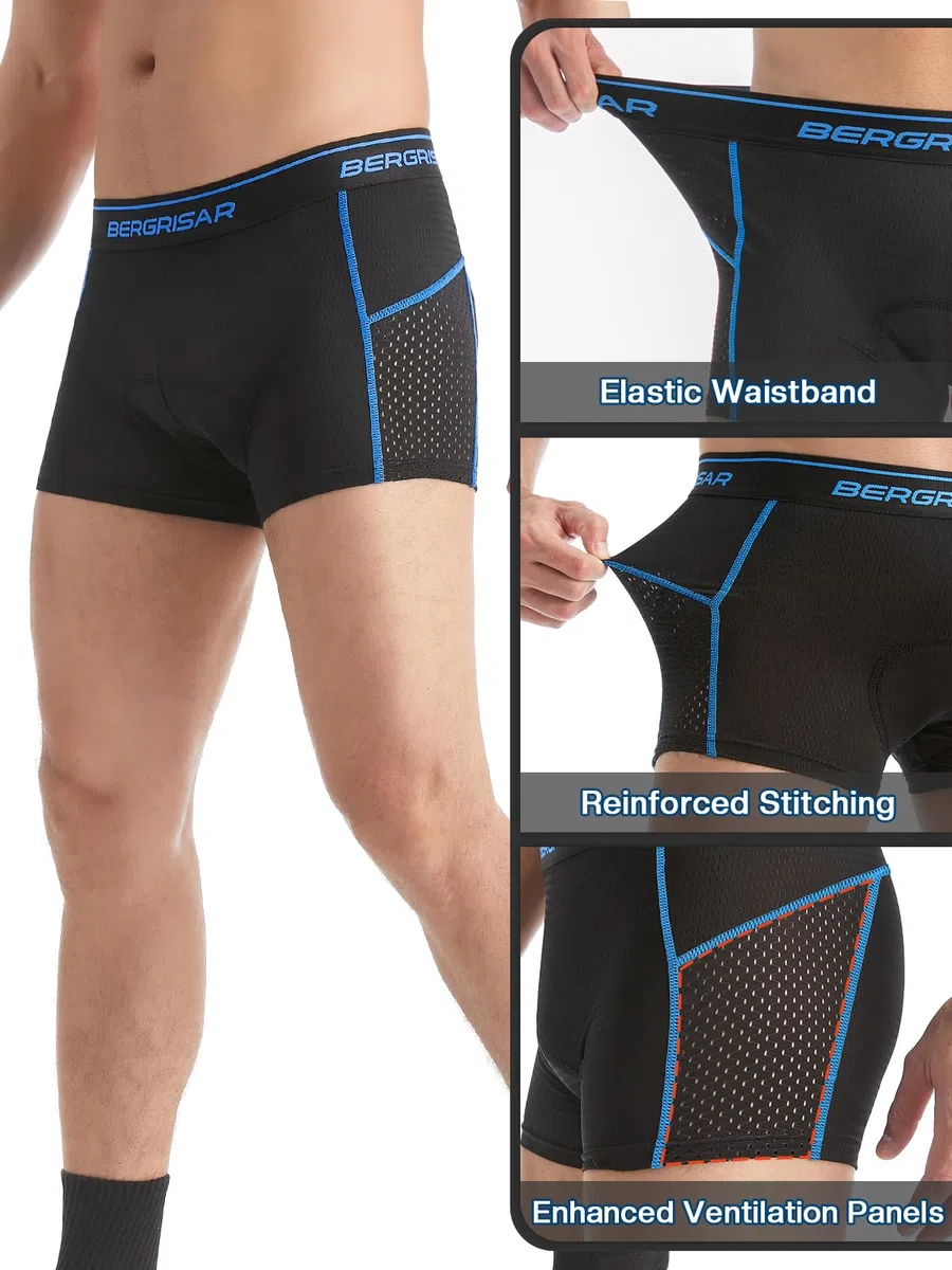 BERGRISAR Biancheria intima da ciclismo da uomo 3D imbottita pantaloncini da bici Mountain Bike Liner Bike Bici Pantaloncini da bicicletta