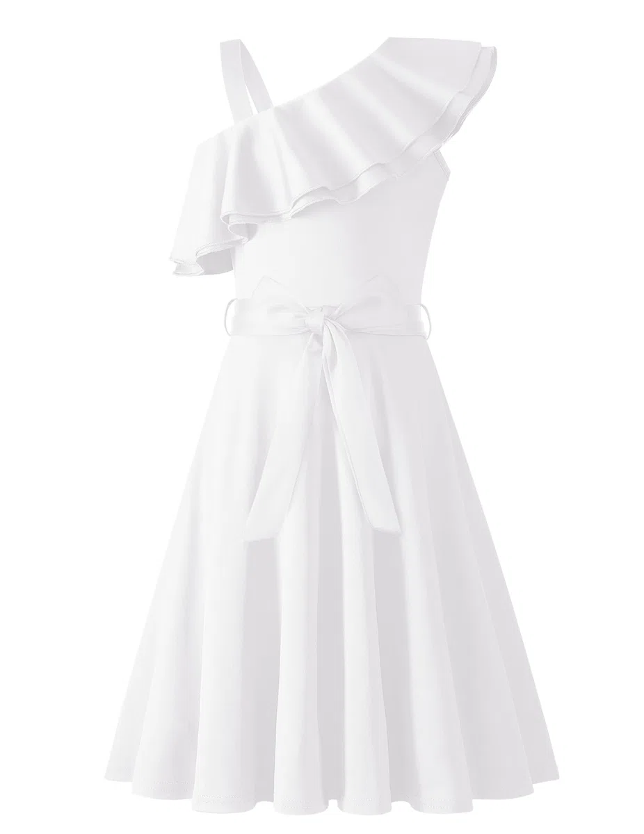 Arshiner Ragazze Abito Una Spalla Bambini Estivo Festa Abiti Papillon Casual Vestito Senza Maniche Abiti per Ragazze 5-14 Anni