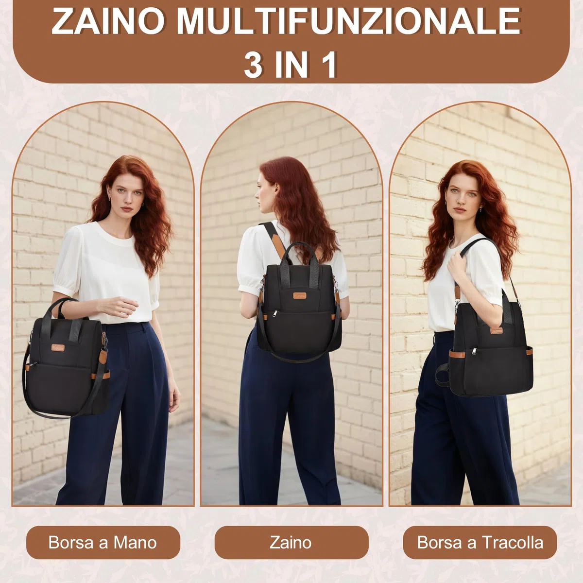 Eshow Zaino Donna Antifurto, Zainetto Elegante con Tracolla, Borsa Zaini 3 in 1 per Viaggio Scuola Lavoro Shopping Università
