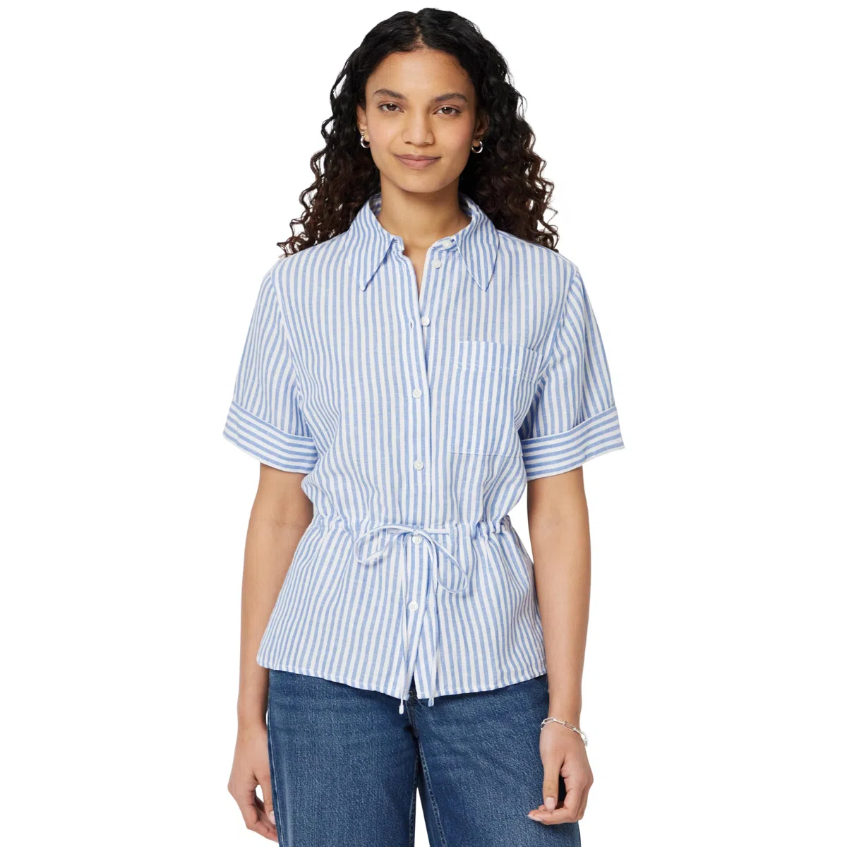 Amazon Essentials Camicia a Maniche Larghe e Regolabile in Vita, in Misto Lino, Vestibilità Comoda Donna
