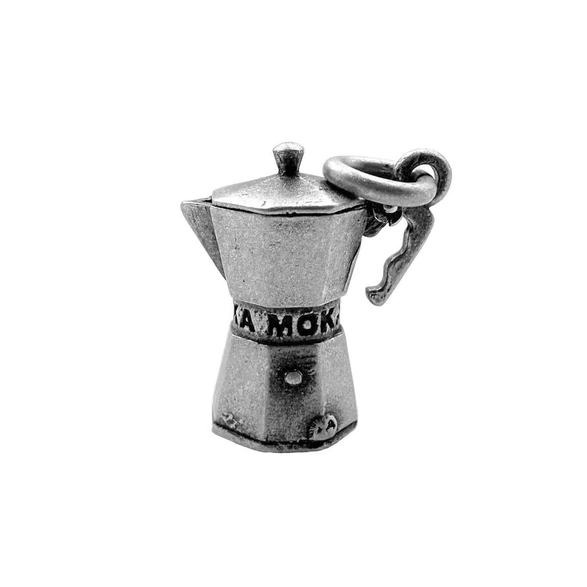 Ciondolo Caffettiera Moka Argento 925 Macchinetta da Caffè Portafortuna Pendente MADE IN ITALY