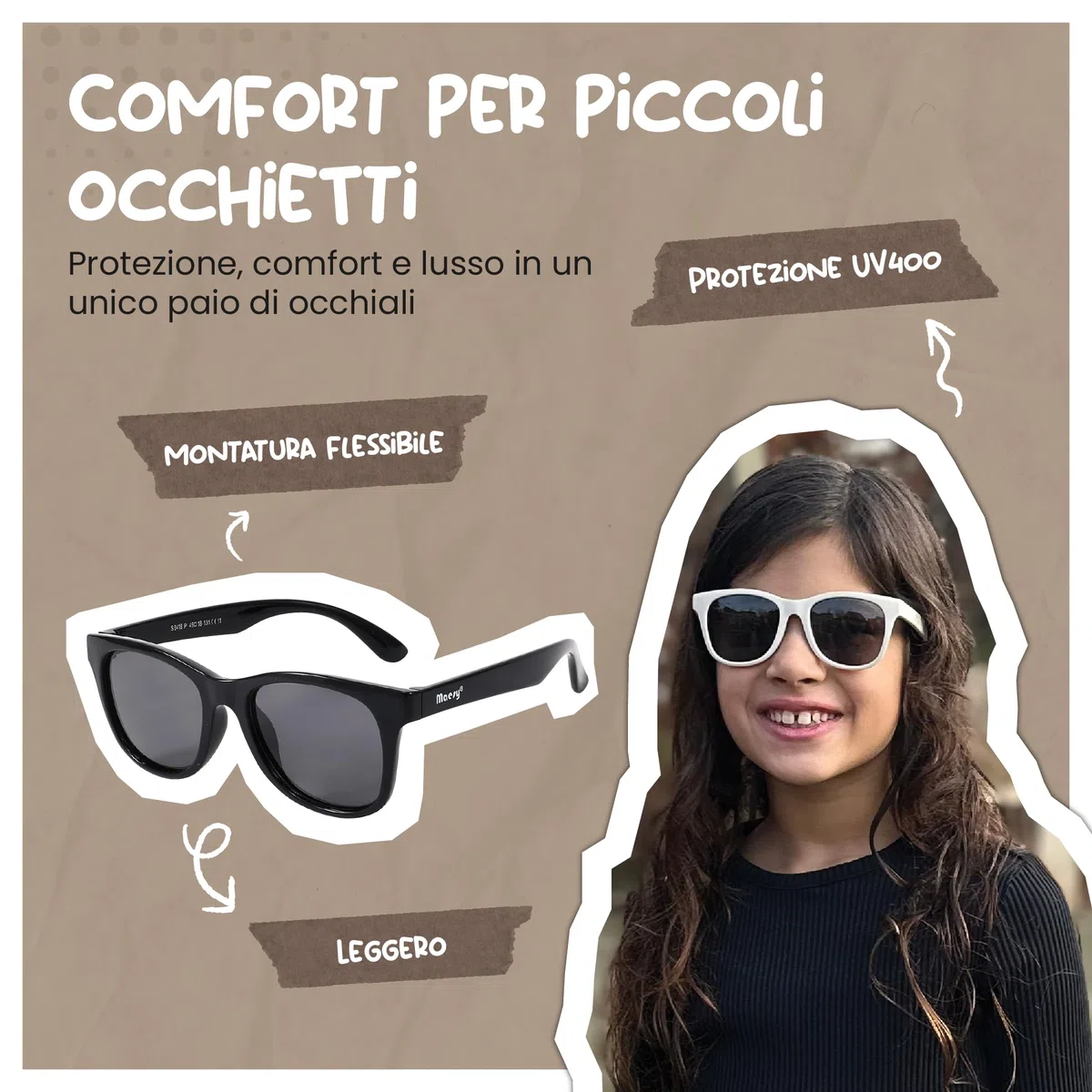 Occhiali da sole per bambini 6-12 anni - Protezione polarizzata UV400 - Montatura flessibile e flessibile - Occhiali da sole sicuri e comodi per bambini - Yuki