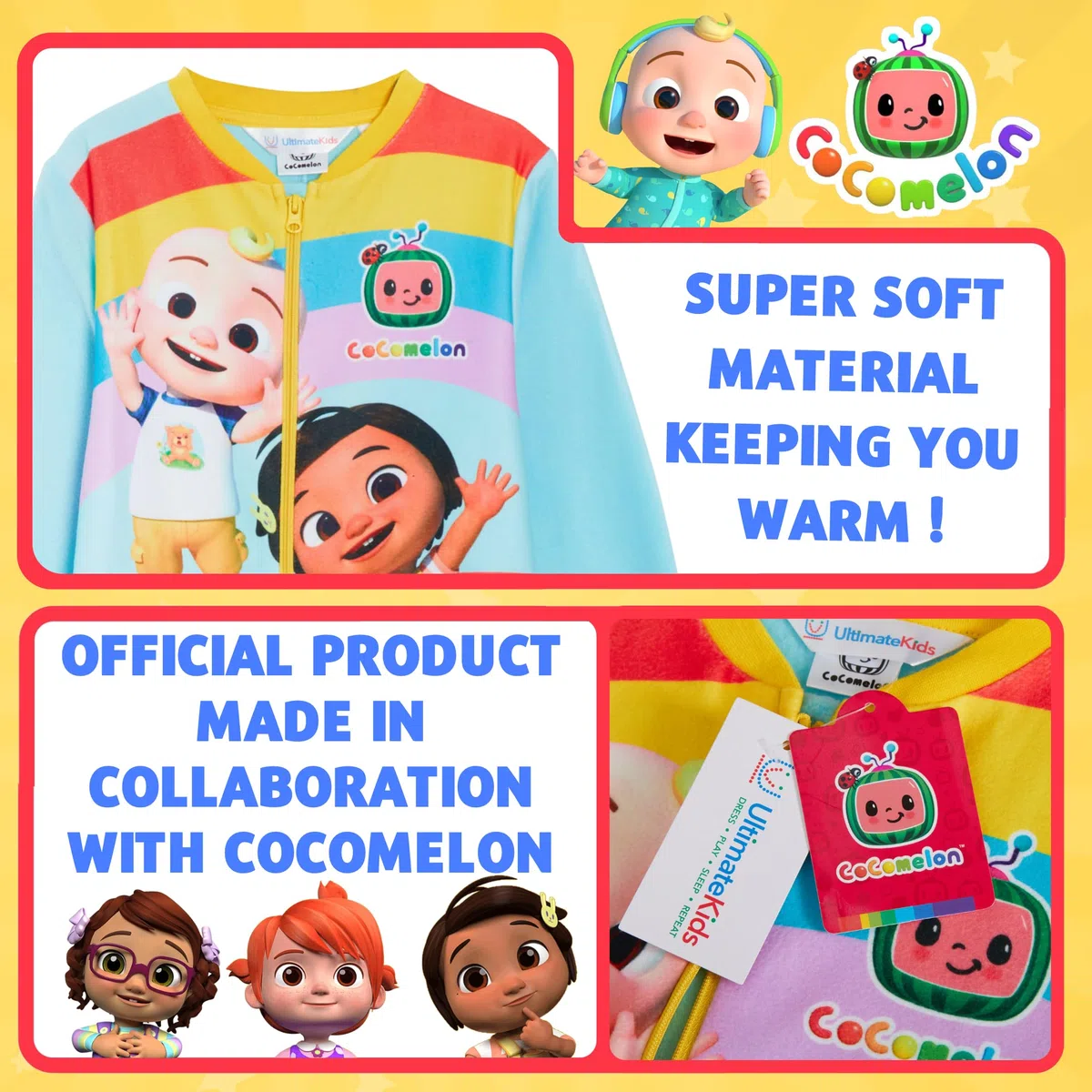CoComelon Pigiama Intero per Bambini Pigiama Tutto in Uno Pigiama in Pile per Ragazze JJ Pigiama Unisex con Cerniera
