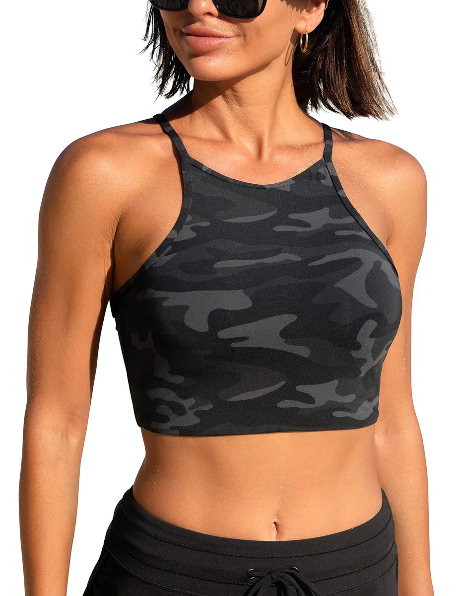 CRZ YOGA Costume da Bagno Imbottito con Collo Alto da Donna con Scollo all'Americana