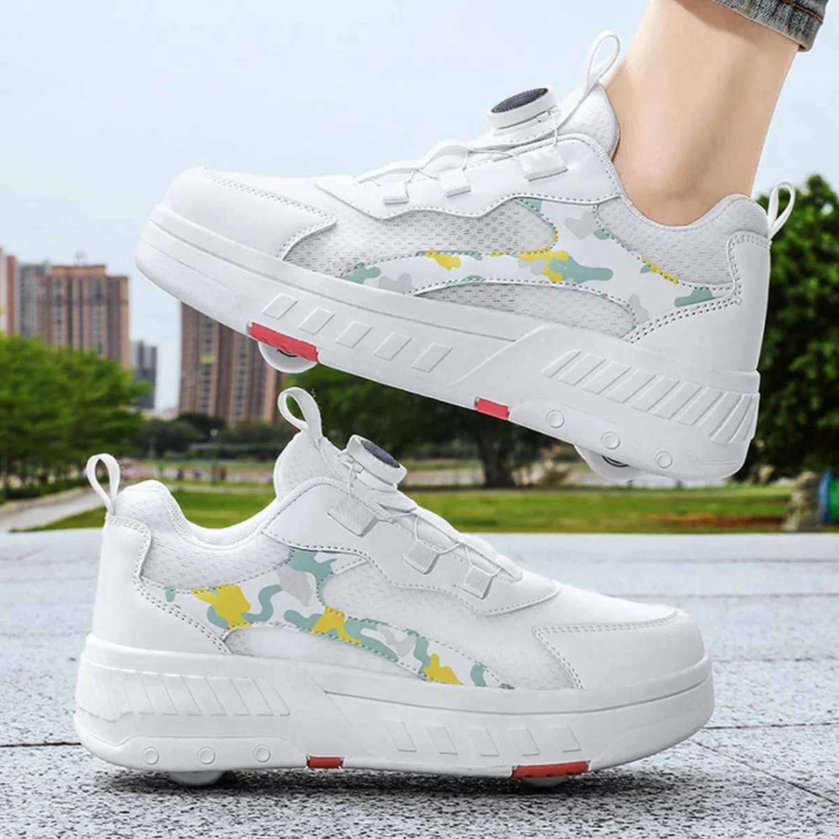 Hixingo Scarpe con Rotelle per Ragazzi Ragazze, Bambino 2 in 1 Scarpe da Skateboard Sneakers Sportive con Ruote, Lacci Revolve Scarpe Ginnastica Pattini a Rotelle
