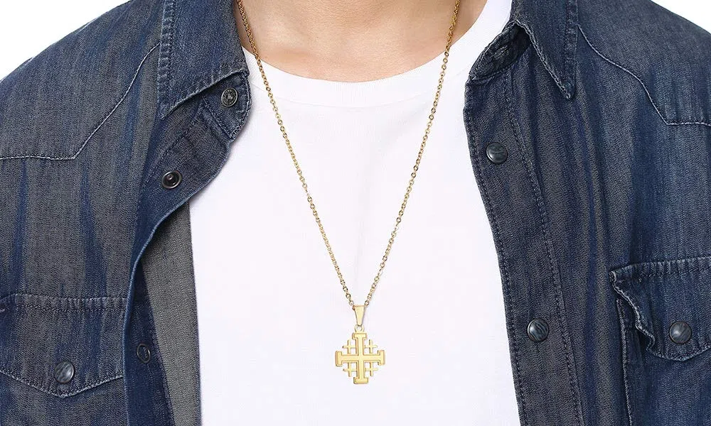 Vnox Collana con Ciondolo Croce Gerusalemme in Acciaio Inossidabile Gioielli Religiosi Regalo per Uomo Donna