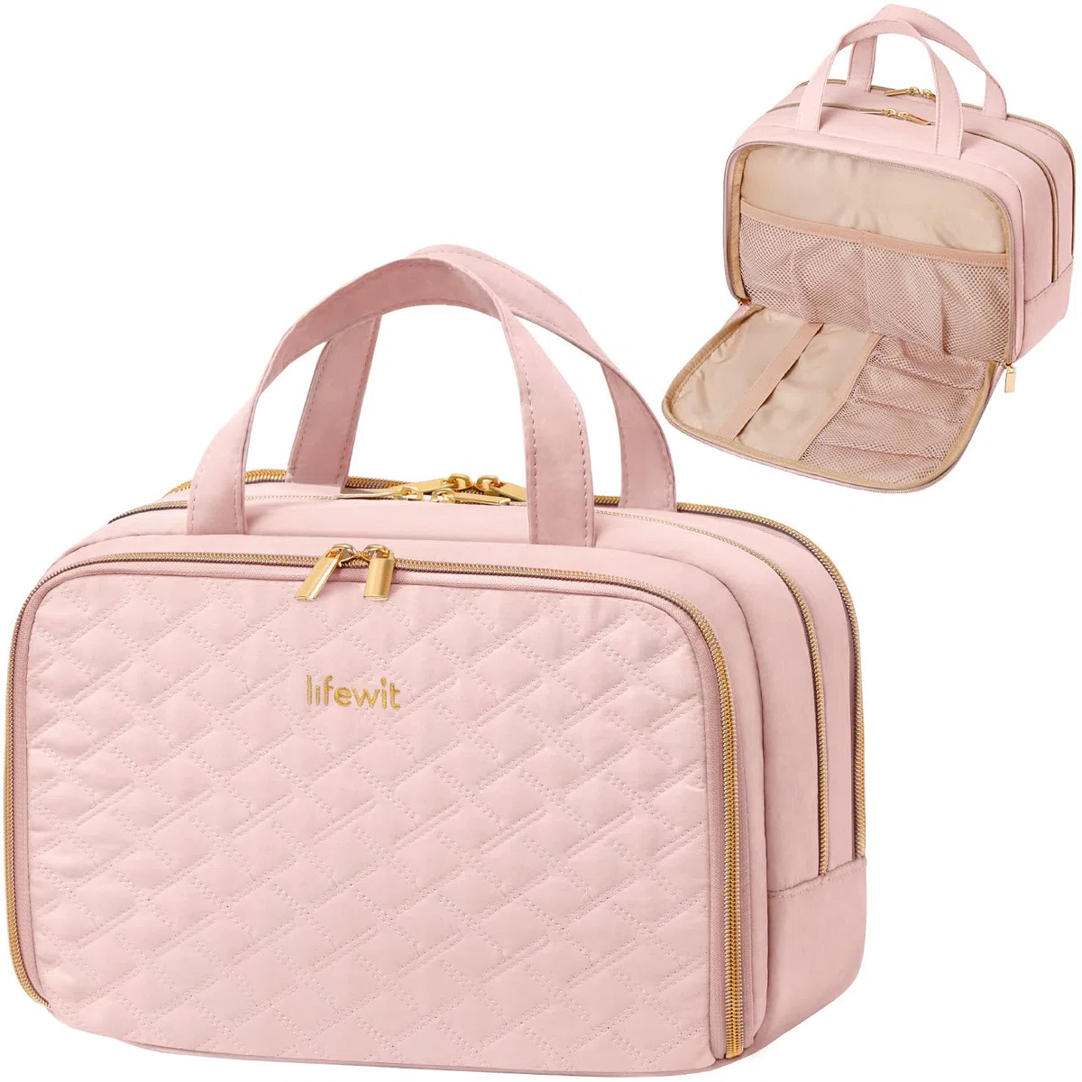 Lifewit Beauty Case da Viaggio da Donna, Beauty da Viaggio, Beauty Case Donna Uomo, Borsa da Toilette, Morbido Pochette Grande con Manico, Porta Trucchi, Regalo per Donna, L, Rosa