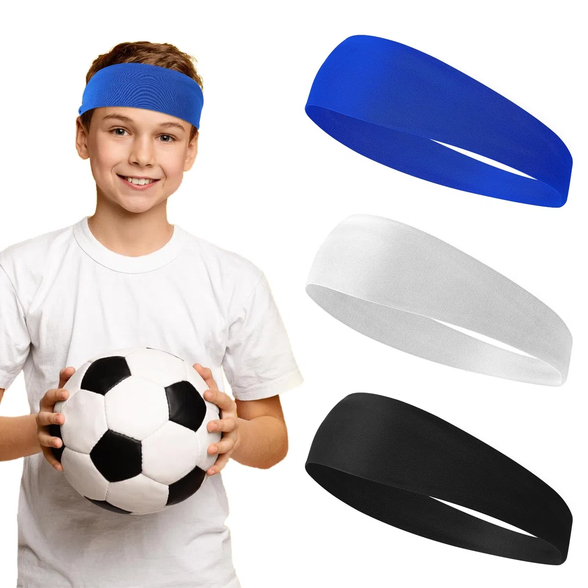 3 fasce per capelli sportive per bambini, per ragazzi e ragazze, elastiche, morbide, traspiranti, assorbono il sudore, per calcio, basket, corsa, tennis