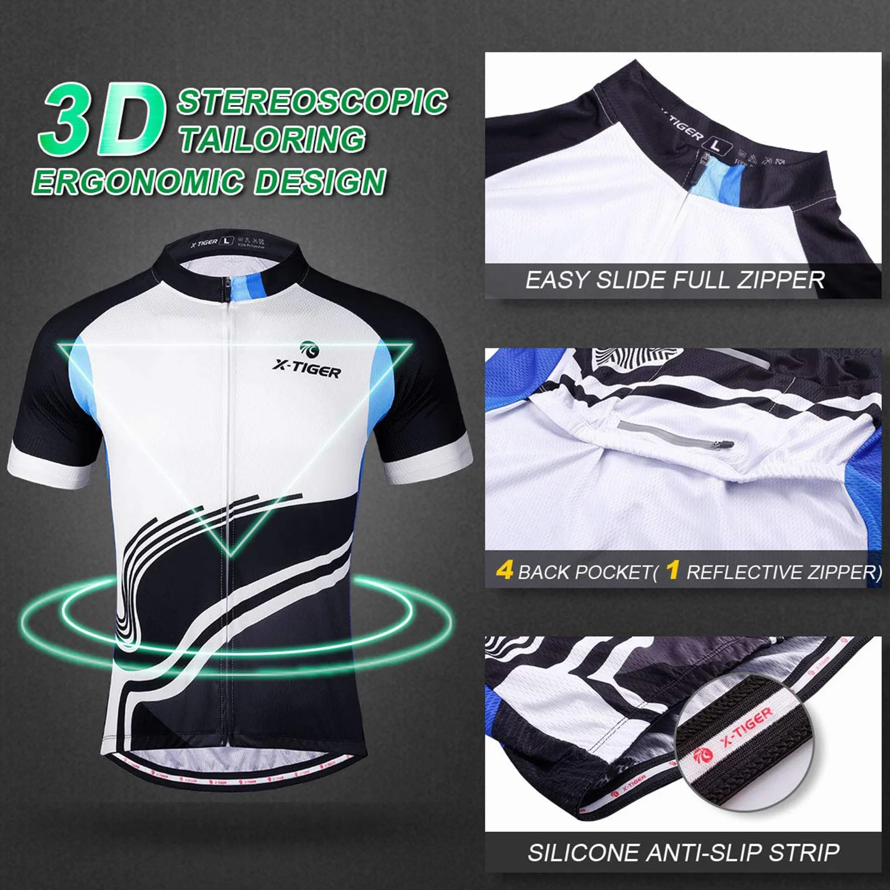 X-TIGER Magliette da Ciclismo da Uomo T-Shirt Corta Top Abbigliamento Maglie da Ciclismo Camicia da Mountain Bike MTB Traspirante e Assorbente dal Sudore Asciugatura Rapida