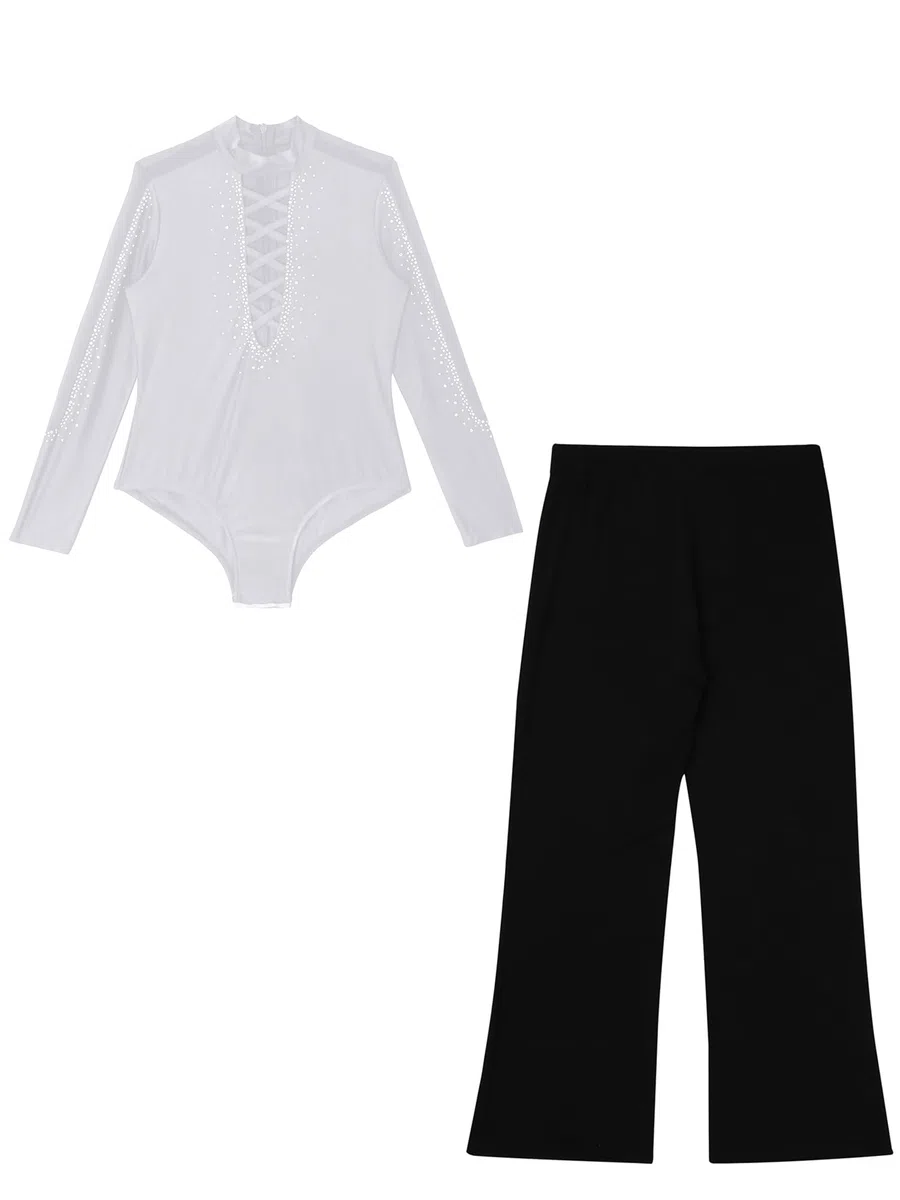 Aislor Completo da Ballo Latino Americano Bambino Ragazzo 2 Pezzi Body Danza Classica + Pantaloni Gamba Larga Abito da Samba Rumba Salsa Tango Dancewear