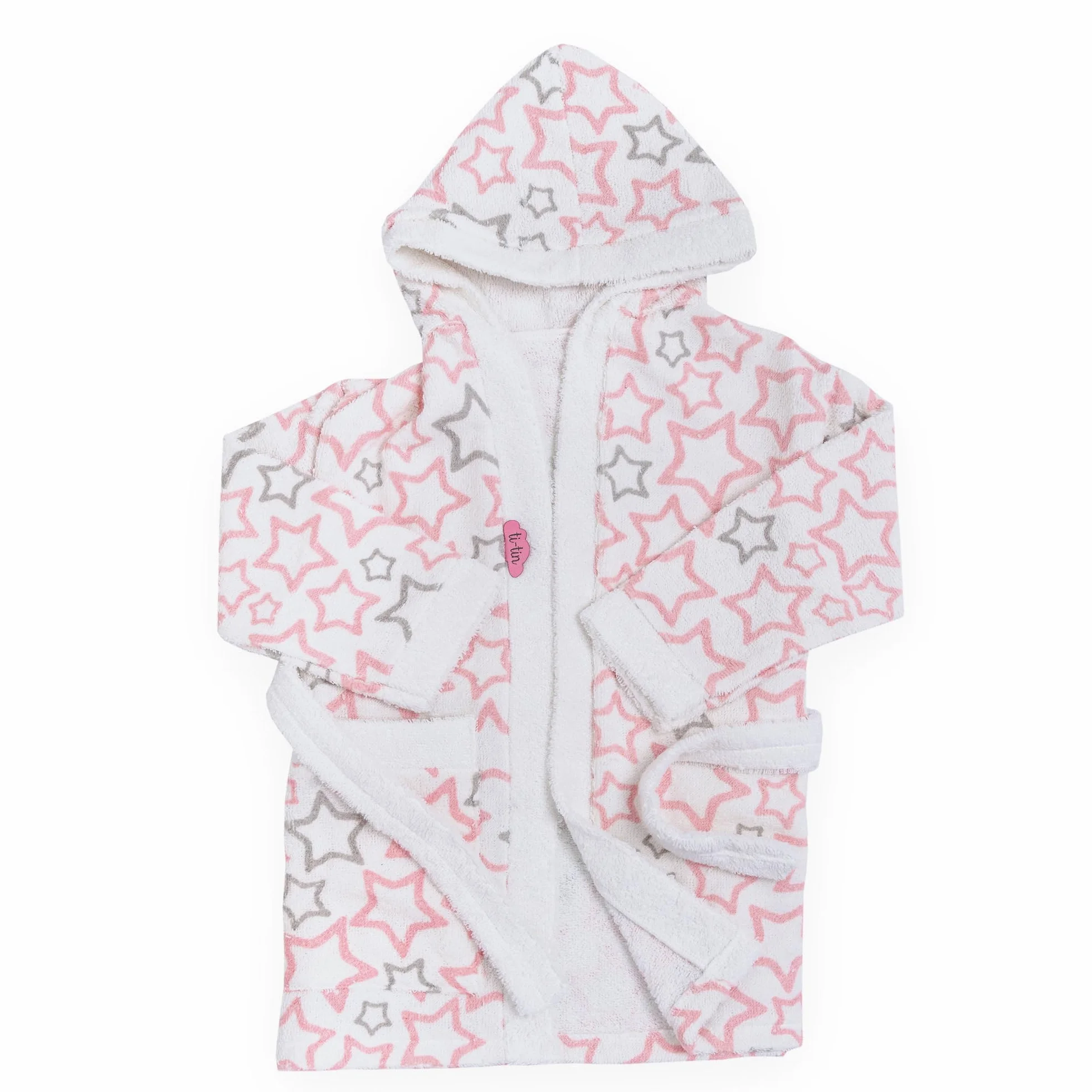 Ti TIN Accappatoio Bambino Bambina in Spugna di Cotone Assorbente e Morbido con Cappuccio Cintura e Tasca