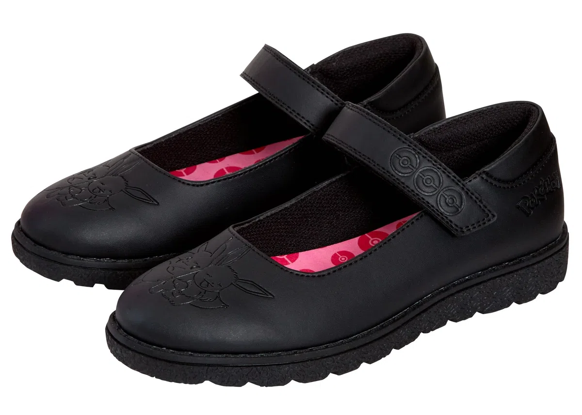 Pokémon Scarpe da Scuola Ragazze per Bambini Pikachu Eevee Scarpe Mocassini Nere con Suola Resistente e Facili da Allacciare
