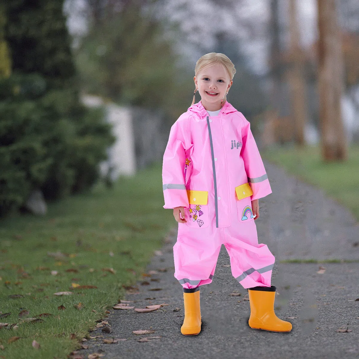 Impermeabile Bambini Cappuccio Antipioggia Unisex Leggero Pioggia Tuta Antivento Tutto in Uno Sportivo Poncho Antipioggia Cartoni Animati Scuola Bambine Bambino Bimbo Bimba Asilo 1-8 Anni