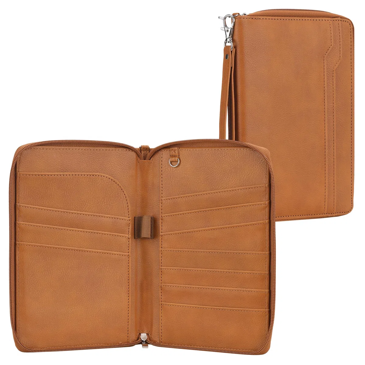 Navaris Porta Documenti da Viaggio - Passport Holder - Travel Wallet - Portadocumenti - Custodia Porta Passaporto e Carte - Portafoglio per Famiglie - Pelle PU Marrone Impermeabile