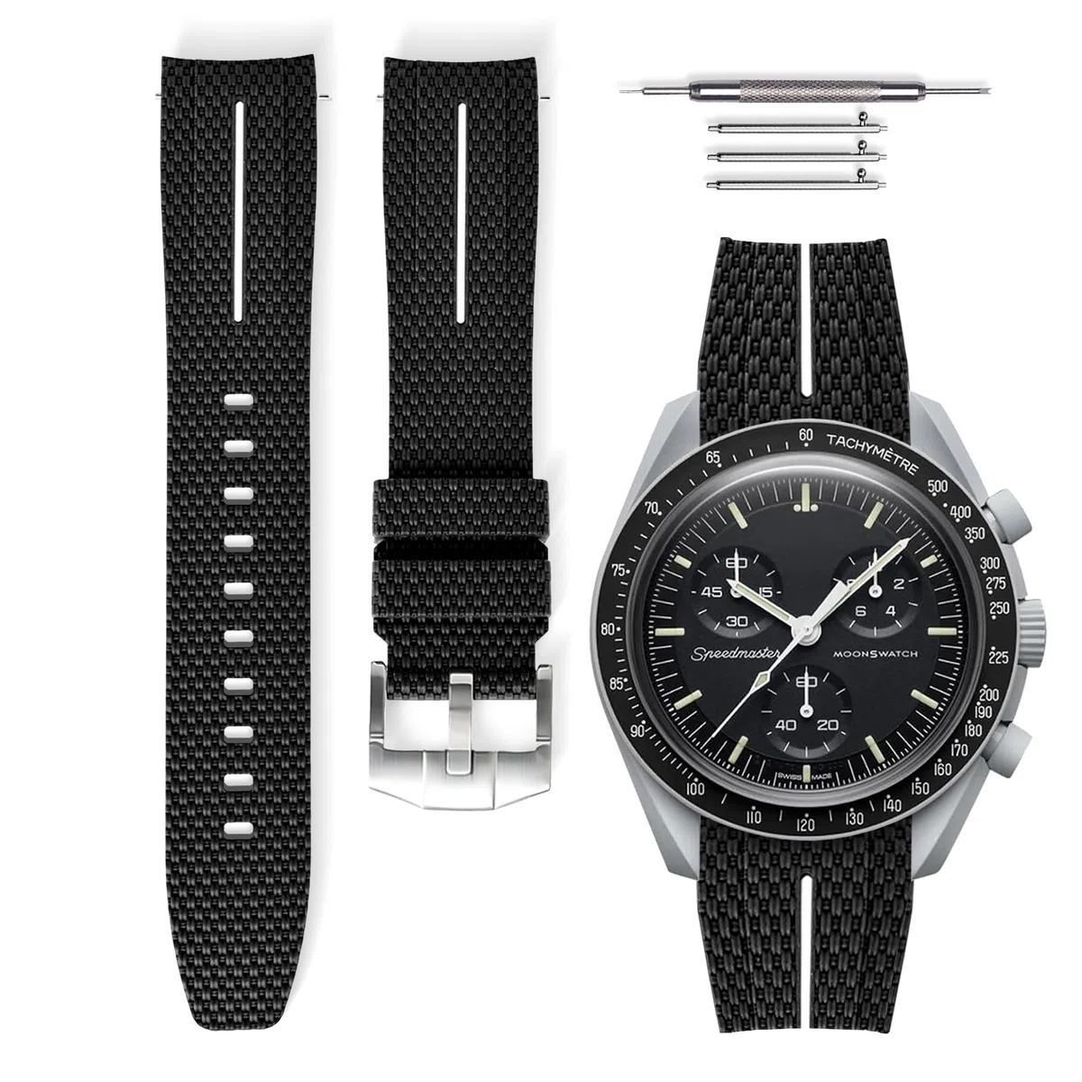 HORACE Cinturino universale da 20 mm in silicone LSR con sgancio rapido – Texture premium con linea colorata – Compatibile con Omega x Swatch MoonSwatch