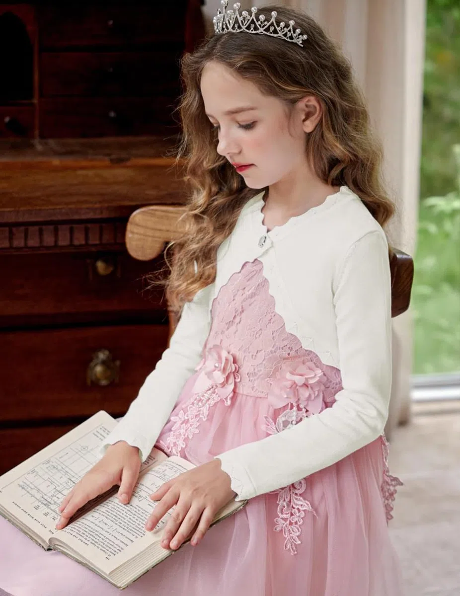 trudge Ragazze Bolero Giacca Cardigan a Maniche Lunghe Coprispalle per Bambini Elegante Giacca a Spalla Festiva Cardigan Corto Primaverile con Bottoni