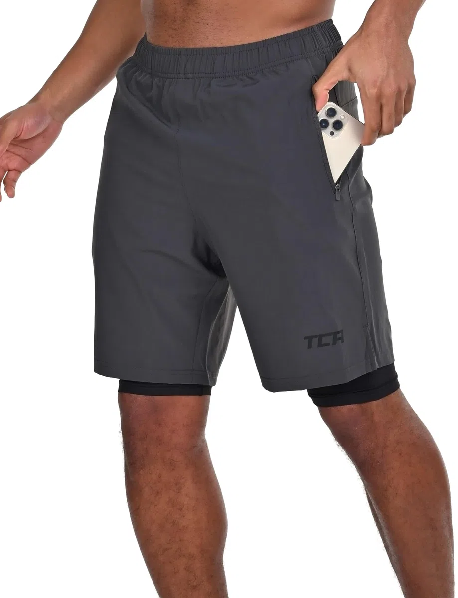 TCA Ultra Pantaloncini Uomo Sportivi 2 in 1 da Corsa con Tasche a Chiusura Zip