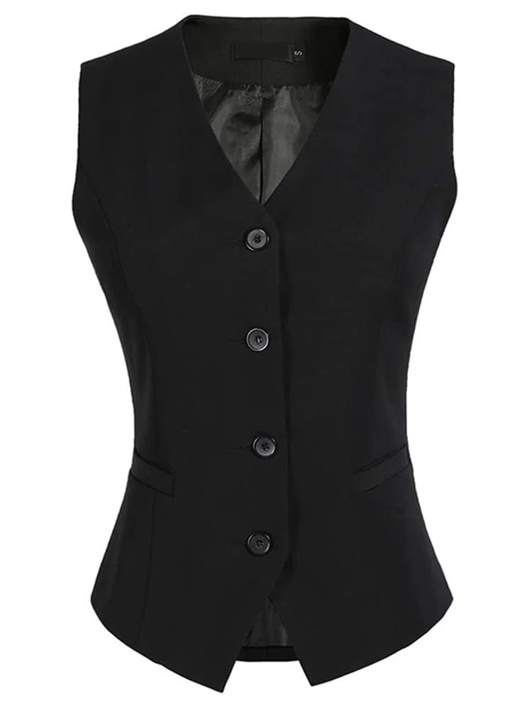 ORANDESIGNE Gilet da Tailleur da Donna Gilet da Completo Scollo a V Orlo a Fazzoletto Chiusura Bottoni Gilet con Monopetto Casual Vest in Tinta Unita Formale Retro Stile Business
