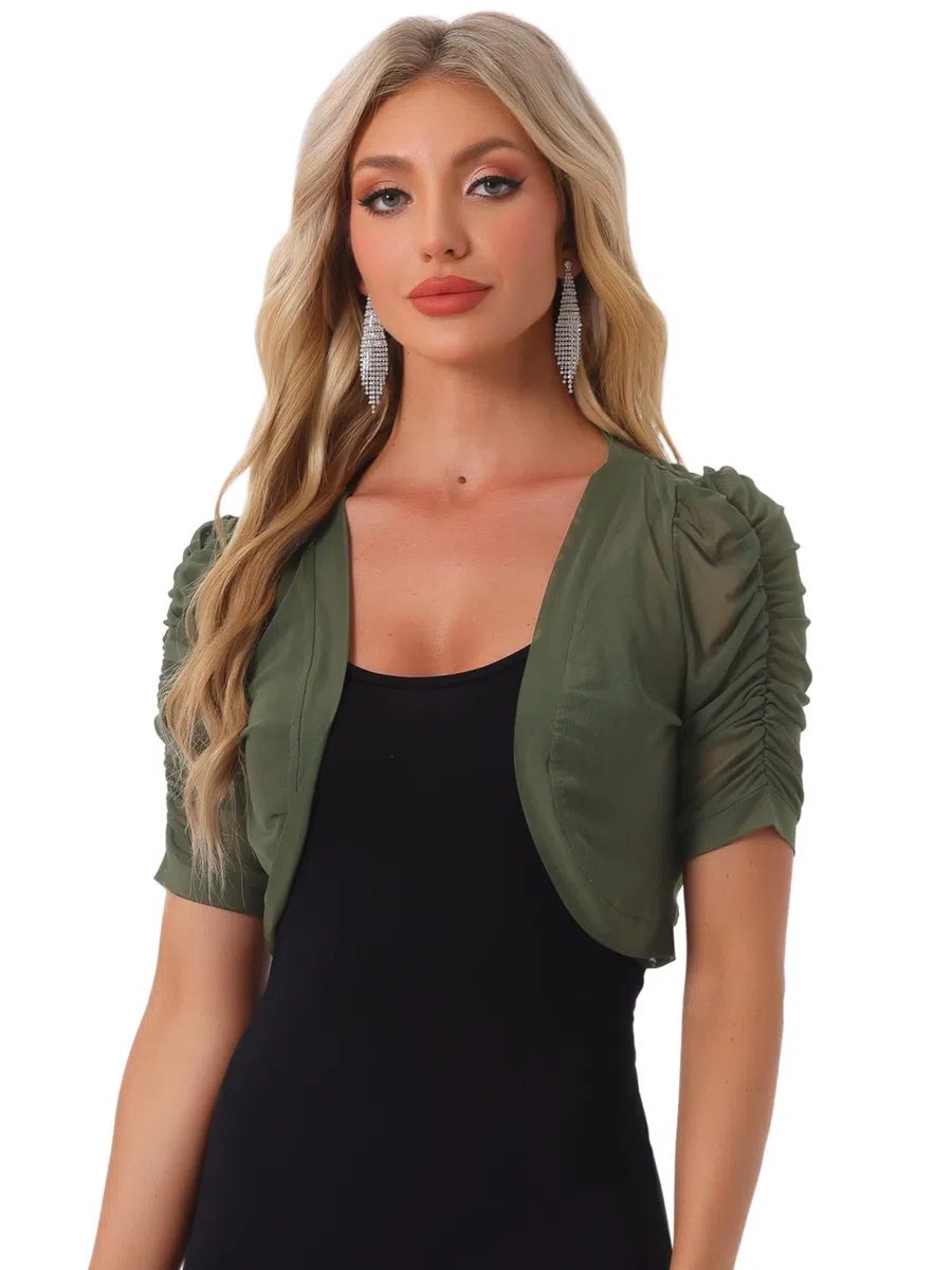 Allegra K Coprispalle Donna Elegante Maniche Corte Trasparente Bolero in Chiffon Aperto sul Davanti Giacca Corta Estivo per Festa di Halloween