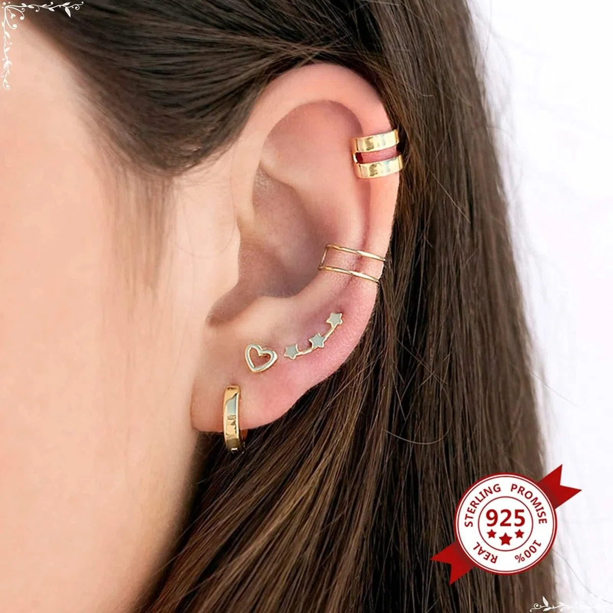 Orecchini a forma di cuore, da donna, in stile retrò, placcati in oro, eleganti orecchini alla moda, Nessuna pietra preziosa