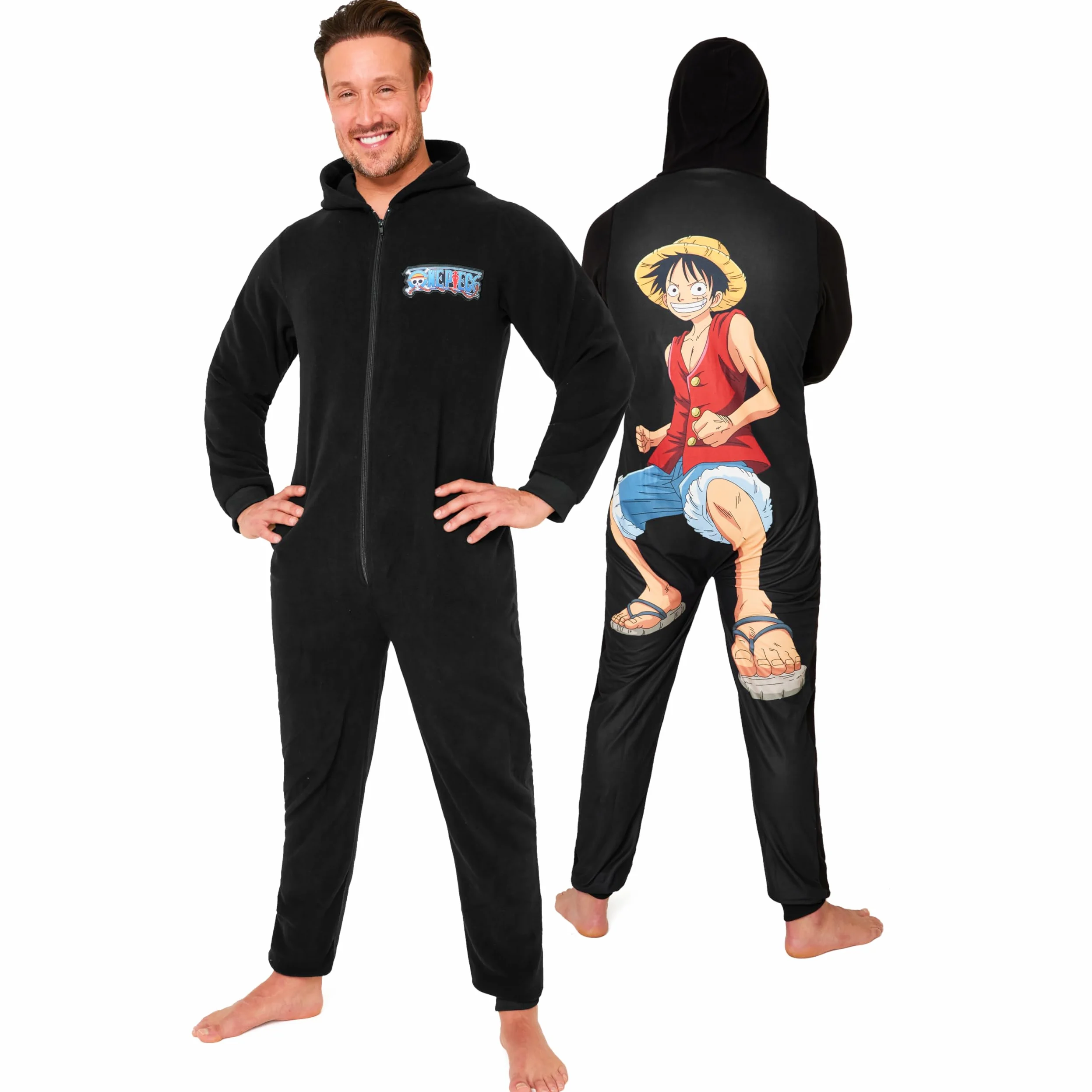 One Piece Pigiama Intero Uomo - Caldo Pigiamone in Pile con Cappuccio S-3XL - Pigiami Invernali Interi Anime Gadget Regalo