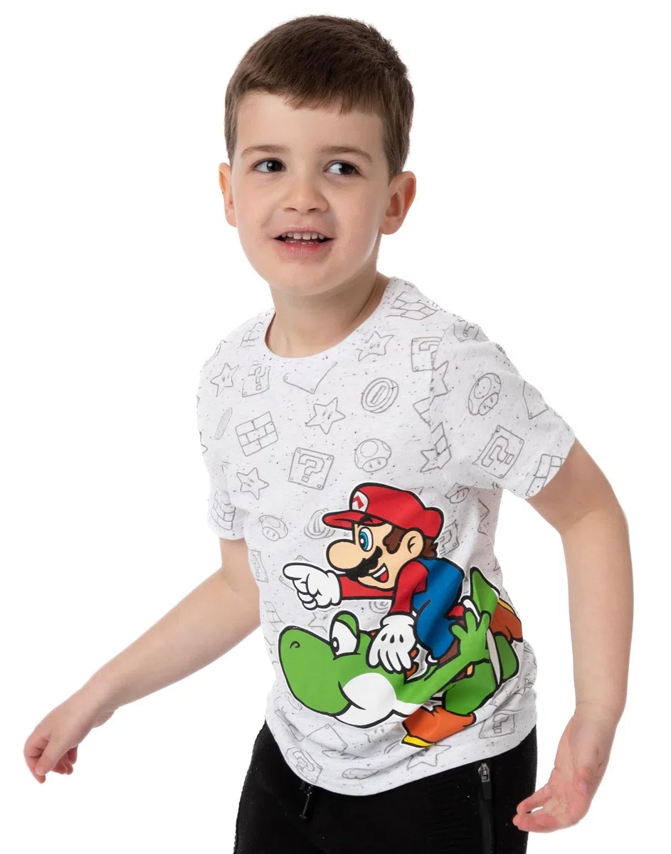 Super Mario Maglietta Grigia per Bambini di Nintendo Yoshi Boy