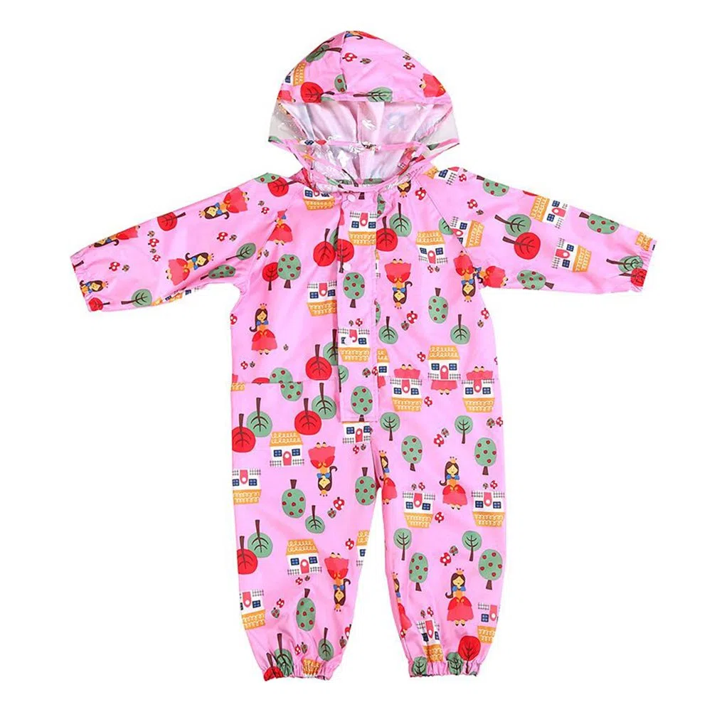 Pioggia Completo Bambini Pioggia Cappotto Impermeabile Impermeabile in Un Unico Pezzo 75-135cm 1-7 Anni