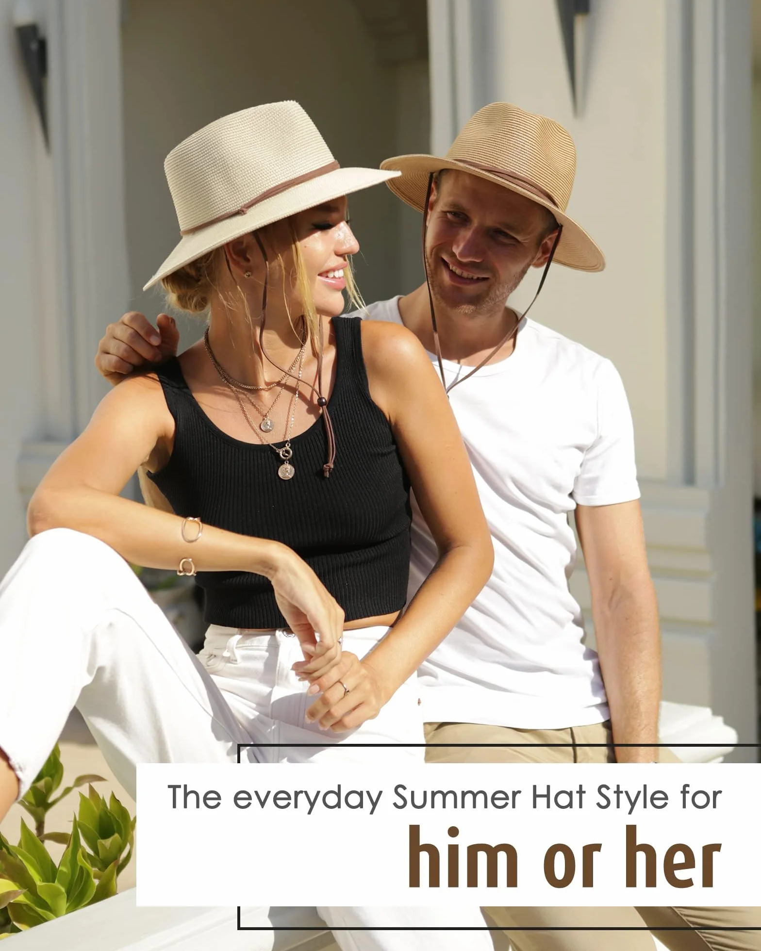 FURTALK Cappello unisex a tesa larga, cappello estivo con protezione UV, cappello da sole con sottogola, cappello da spiaggia per uomo e donna, cappello di paglia regolabile