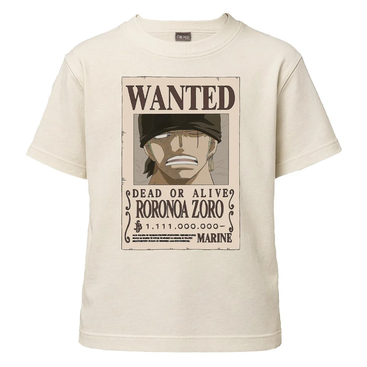One Piece T Shirt Bambino e Ragazzo Zoro Wanted Poster – Maglietta Ufficiale Anime in Cotone, Ricompensa da 1.111 di Berry - Maglia Idea Regalo Bambini