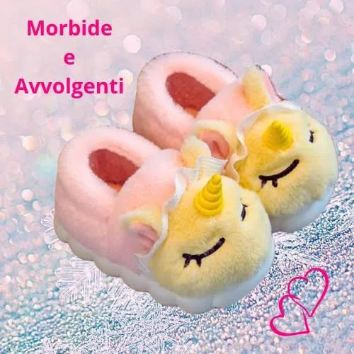 OrJana Pantofole Unicorno invernali. Suola Flessibile e Antiscivolo in EVA. Plantare Memory Anatomico