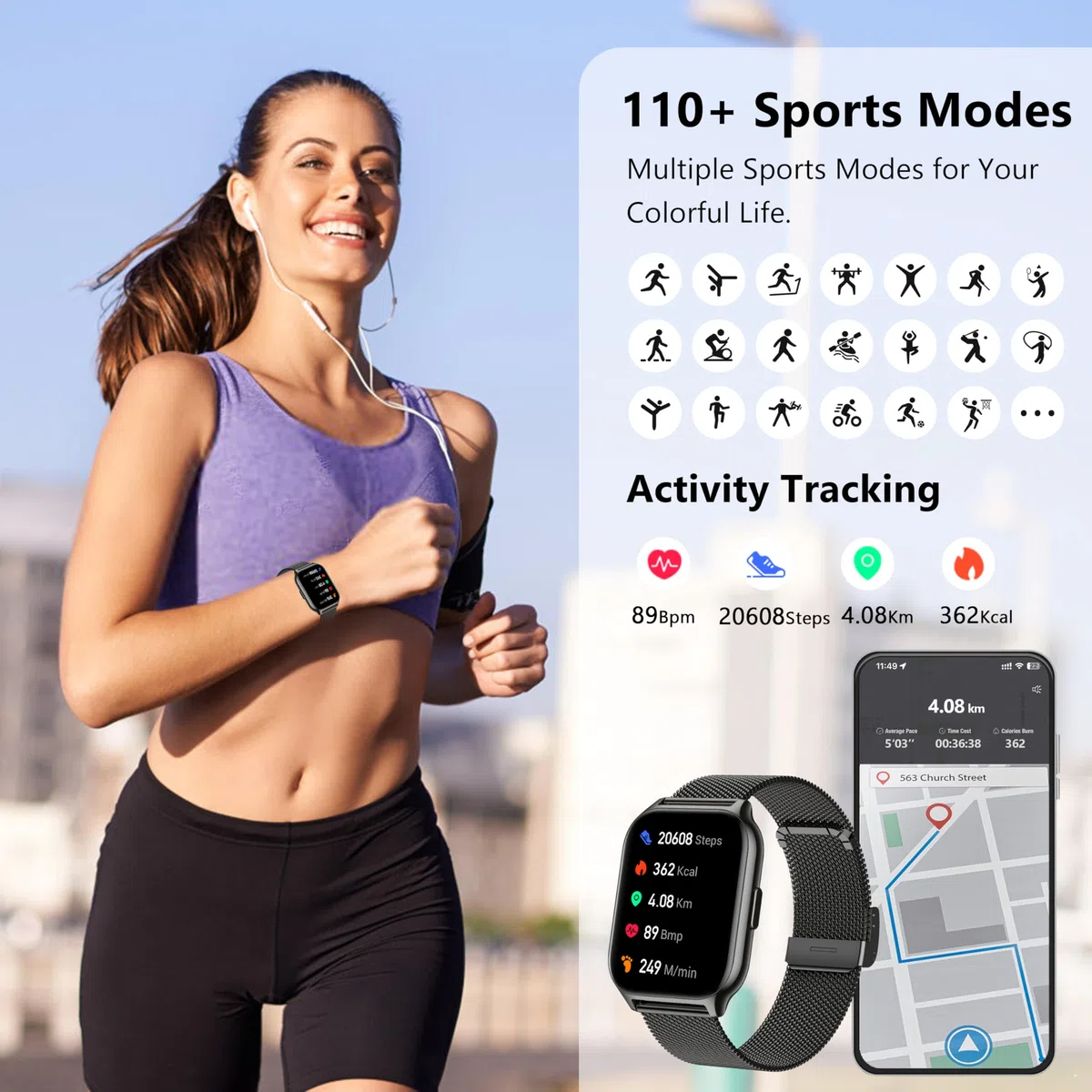 Smartwatch Uomo Donna,2.01" Fitness Orologio Effettua/Rispondi alle Chiamate,Monitoraggio SpO2/Sonno/Frequenza Cardiaca 100+ modalità Sportive Pedometro