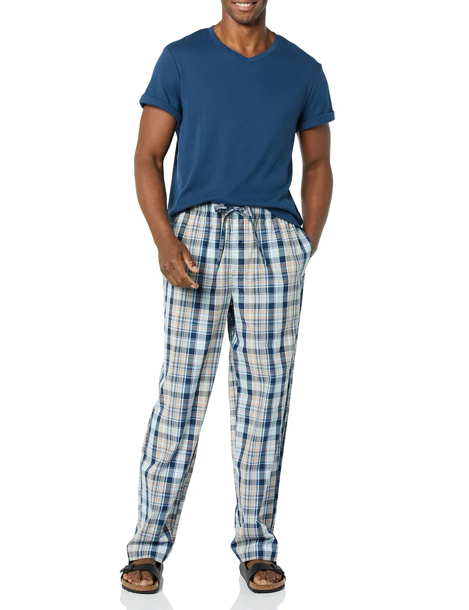Amazon Essentials Set Pigiama con Pantaloni in Popeline di Cotone Elasticizzato e T-Shirt in Jersey di Cotone Uomo