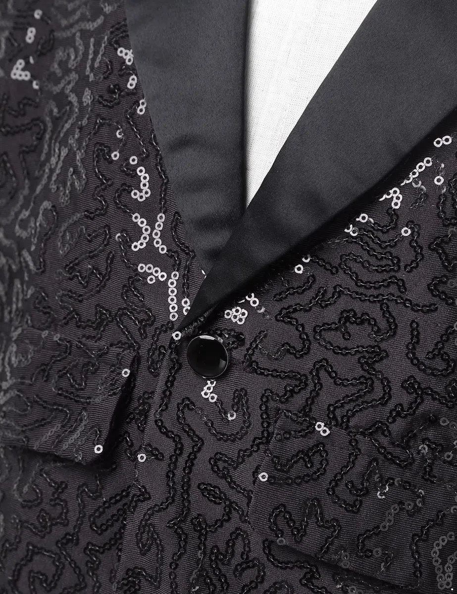 Agoky Blazer Elegante per Bambini Ragazzi Tuxedo Smoking Giacca da Cerimonia con Paillettes Cappotto Formale Slim Fit Suit Top da Battesimo Comunione Partito