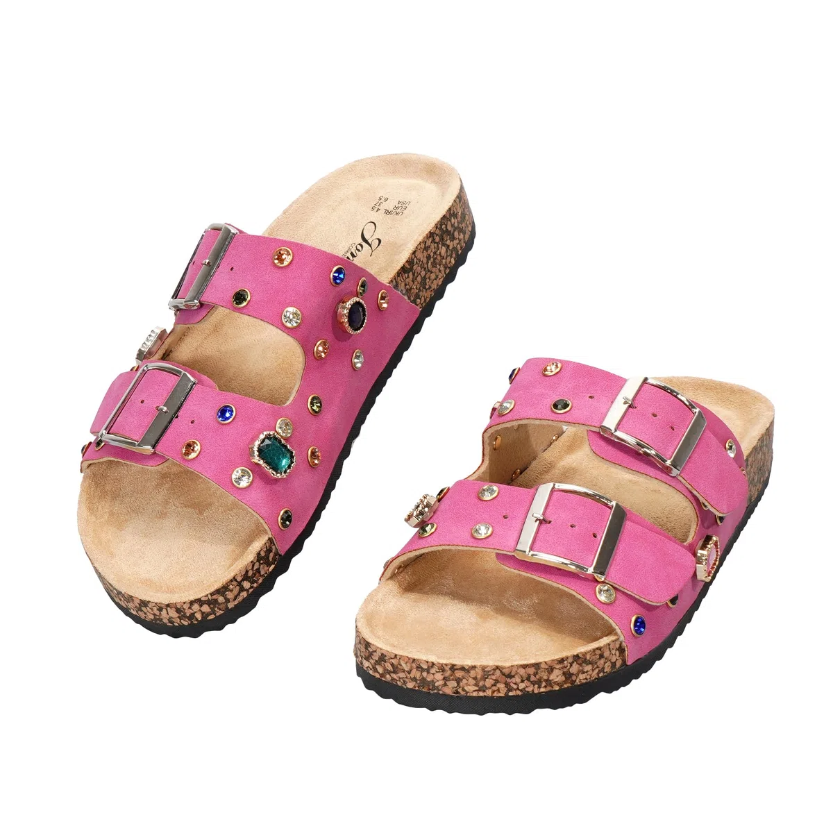 JOMIX Ciabatte Donna Estive Sandali Eleganti Pantofole Bohemien con Pietre Colorate Fibbie e Suola in Sughero per Spiaggia Tempo Libero Vacanze Comodi Antiscivolo