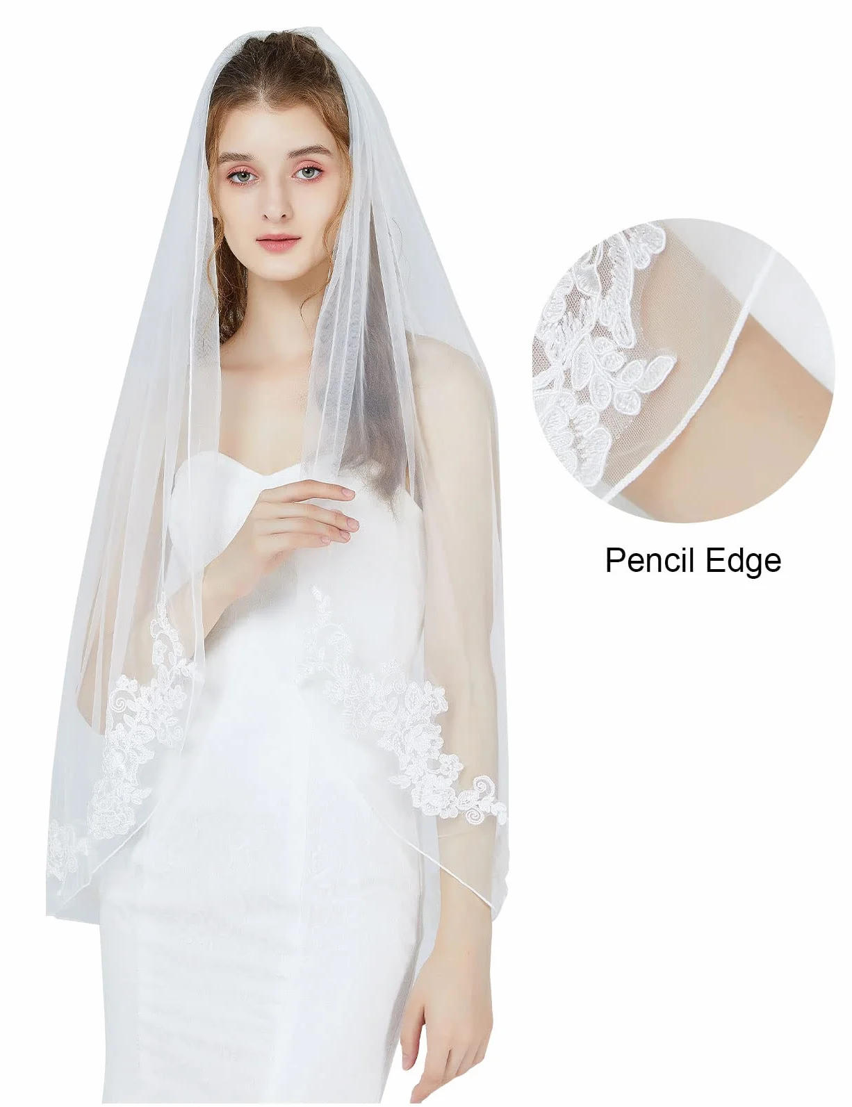 BEAUTELICATE Veli da Sposa in Pizzo Tulle a 1 Strati 102 cm di Lunghezza Bianco o Avorio Pettine di Metallo
