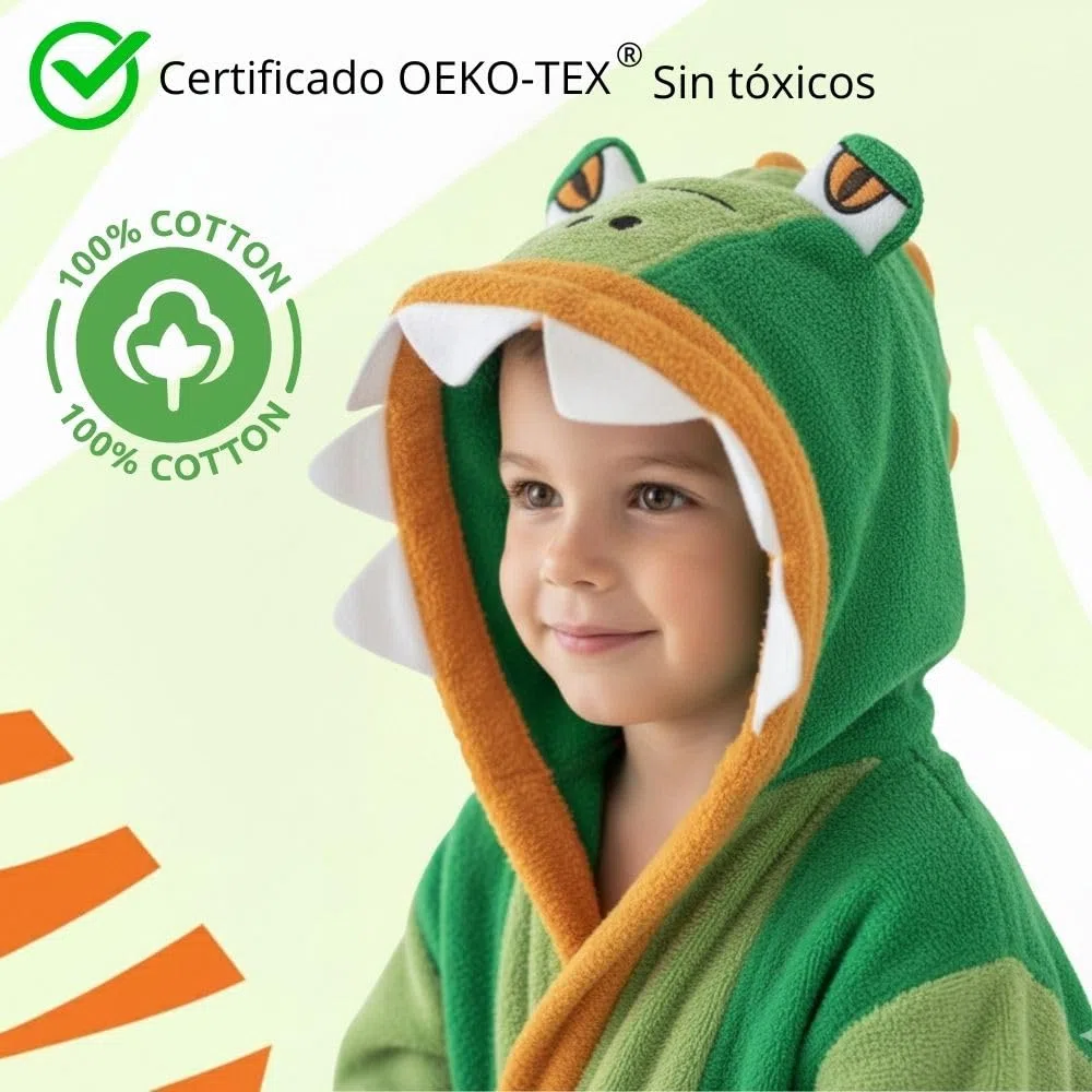 Top Towel - Accappatoio Bambino e Bambina Foxy in Cotone 100% | Spugna Morbida e Assorbente Certificata OEKO-TEX® 450 g/m² | Con Cappuccio, Tasca e Cintura – Ideale per Bagno o Piscina - 2 Anni