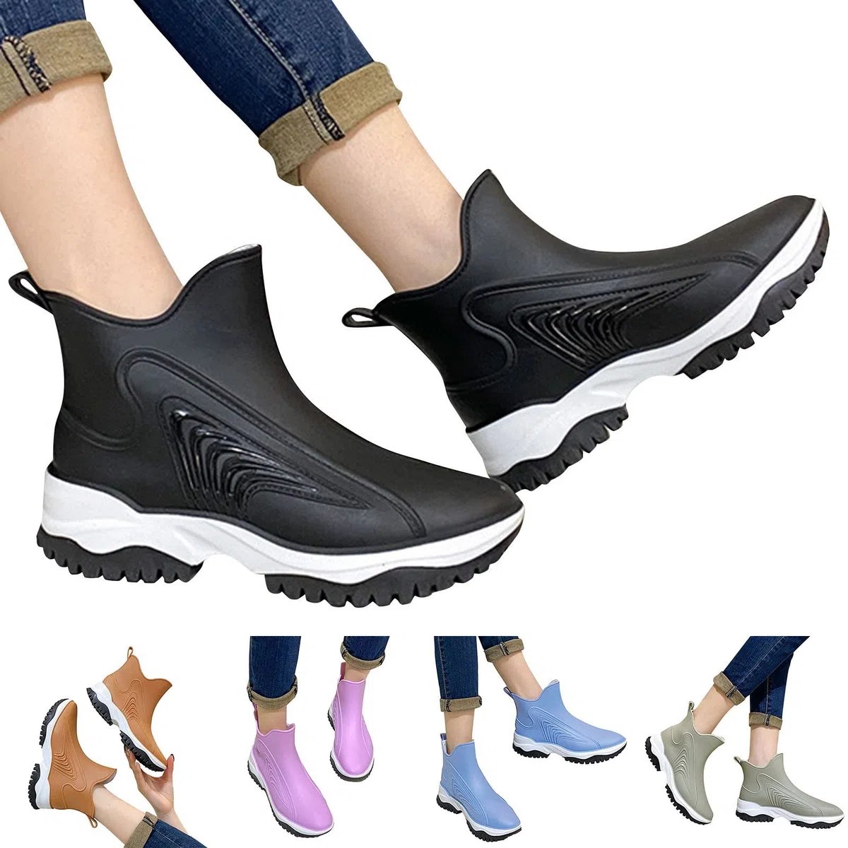Stivali Pioggia Donna Eleganti Invernali Stivali Chelsea Da Giardino Bassi Leggere Antiscivolo Stivaletti Antipioggia Tronchetti Gomma Morbidi Moda Scarpe Impermeabili In Pvc Galosce