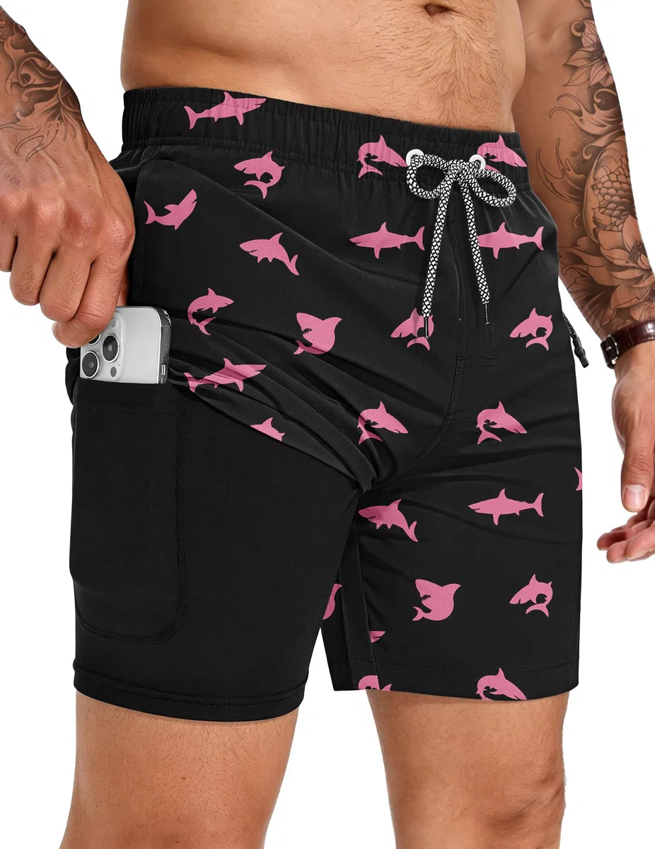 TARAINYA Pantaloncini da Bagno Uomo 2 in 1 Anti-Trasparenza Asciugatura Rapida Costume Uomo Mare con Taschino e Coulisse per Spiaggia Surf Piscina