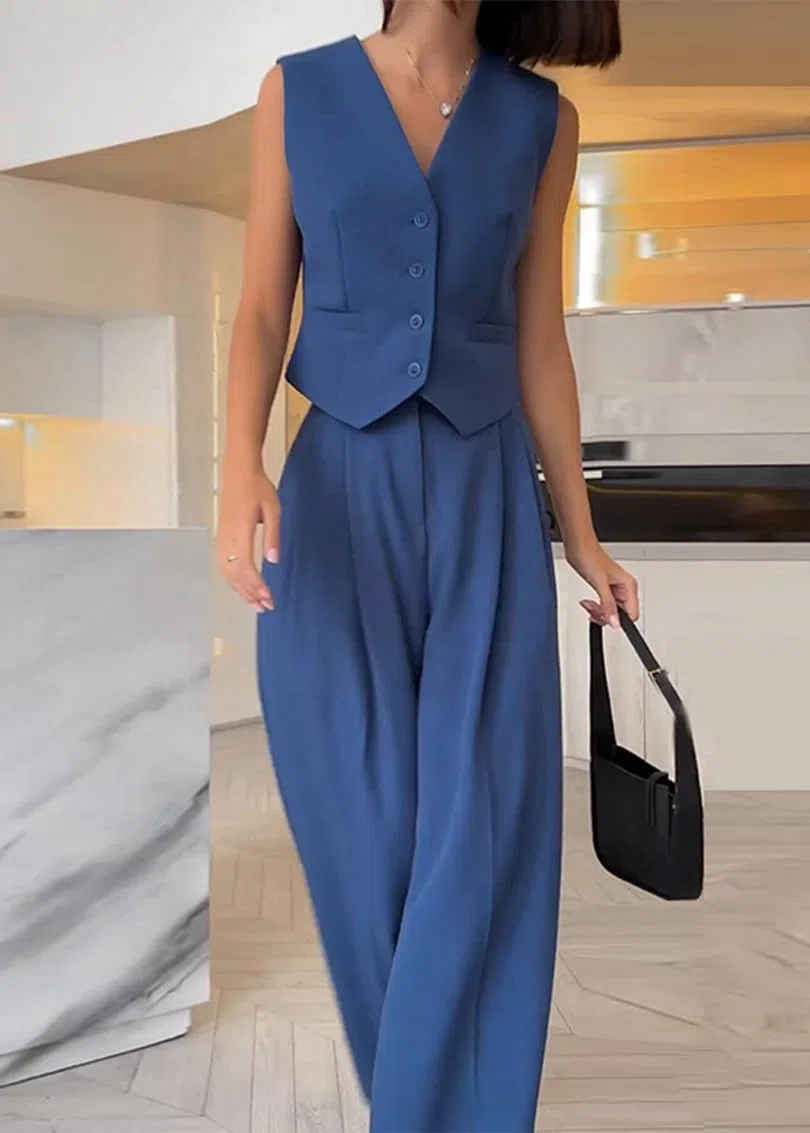 Tailleur Donna Eleganti Estivi 2 Pezzi Tailleur Pantalone Tuta Tute Complete Gilet con Bottone e Pantaloni A Vita Alta Casuale Chic Abbigliamento da Lavoro Tempo Libero Streetwear